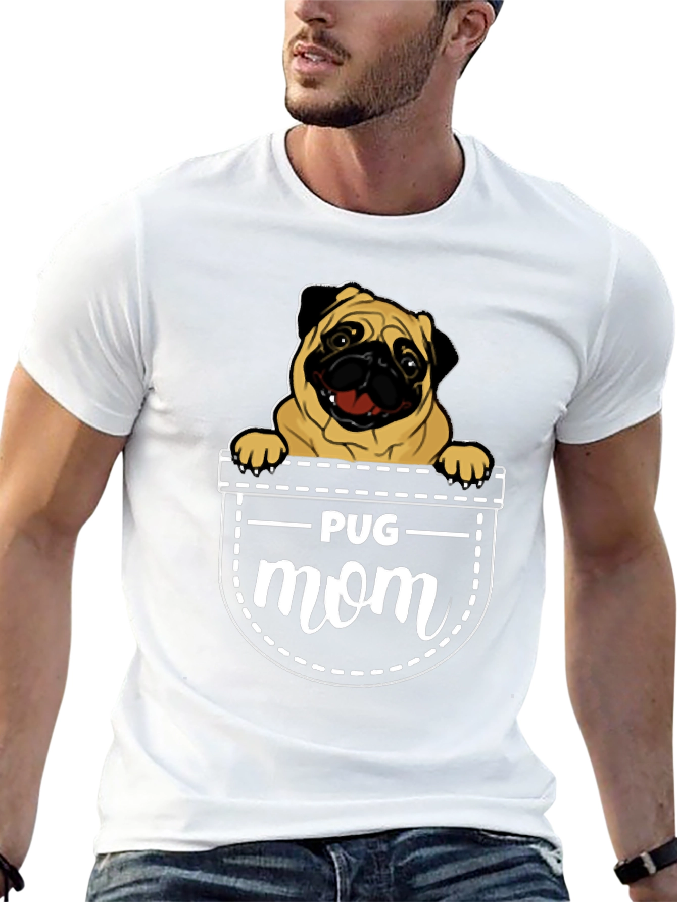 Pug Mom T-Shirt - Pocket Design