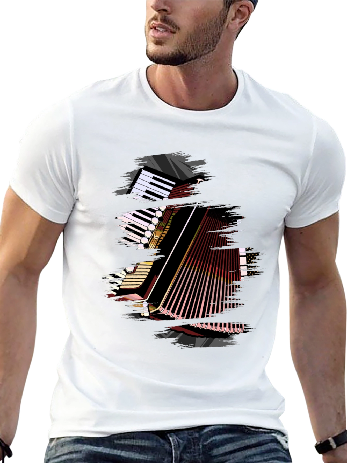 Accordion Graphic Print Black T-Shirt