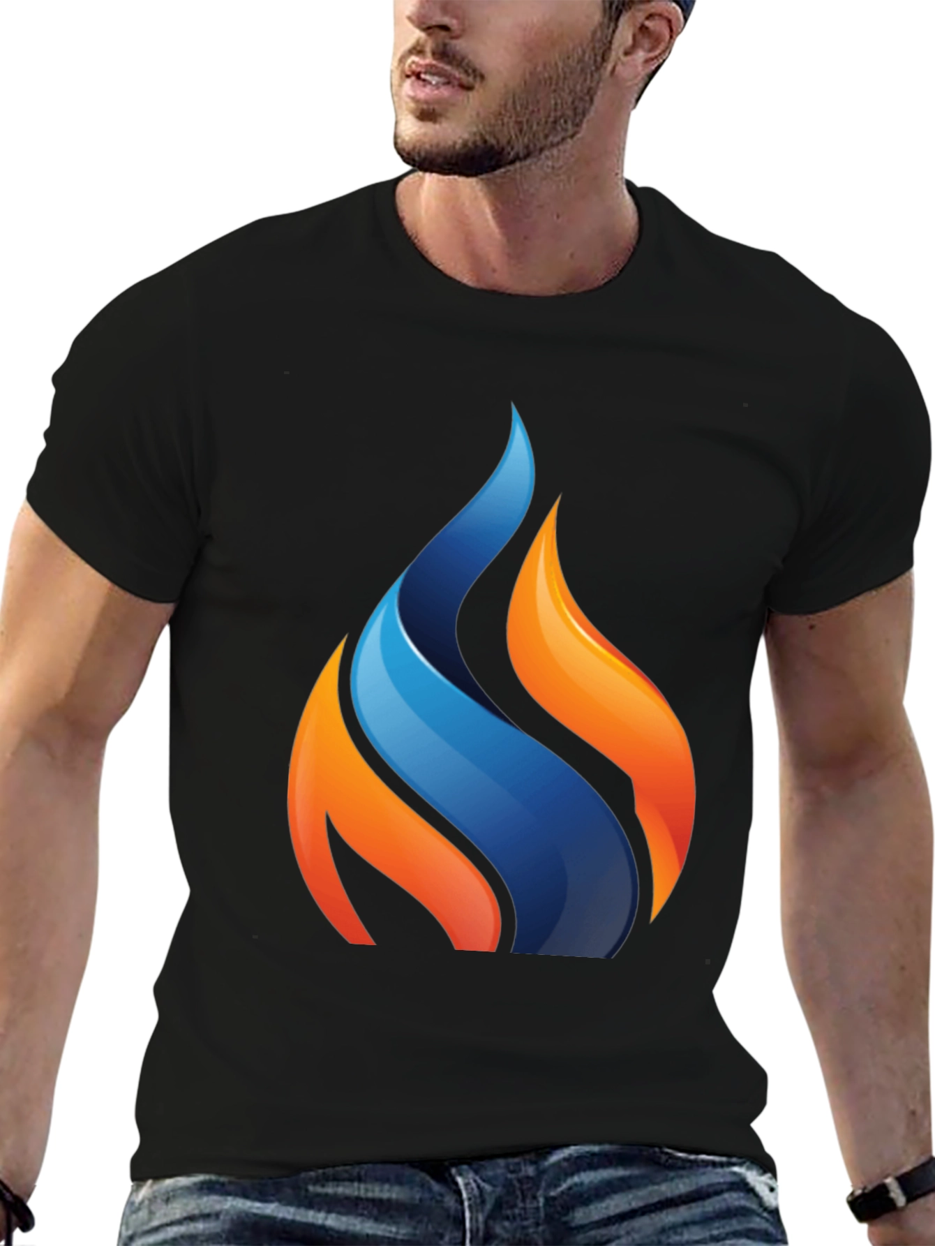 Modern Flame Graphic Black T-Shirt
