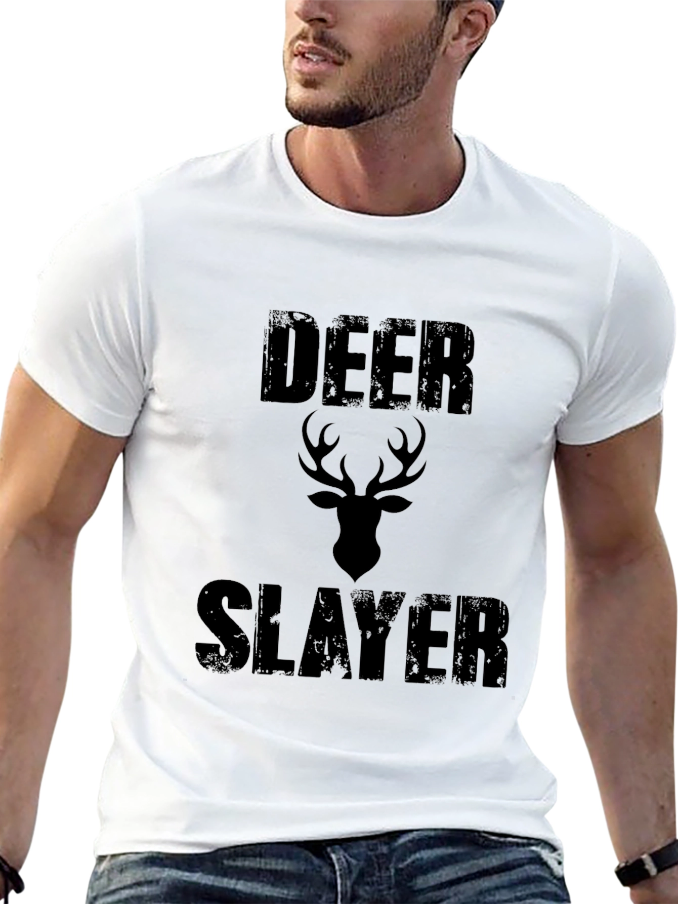 Deer Slayer Graphic Print Mens Black T-Shirt