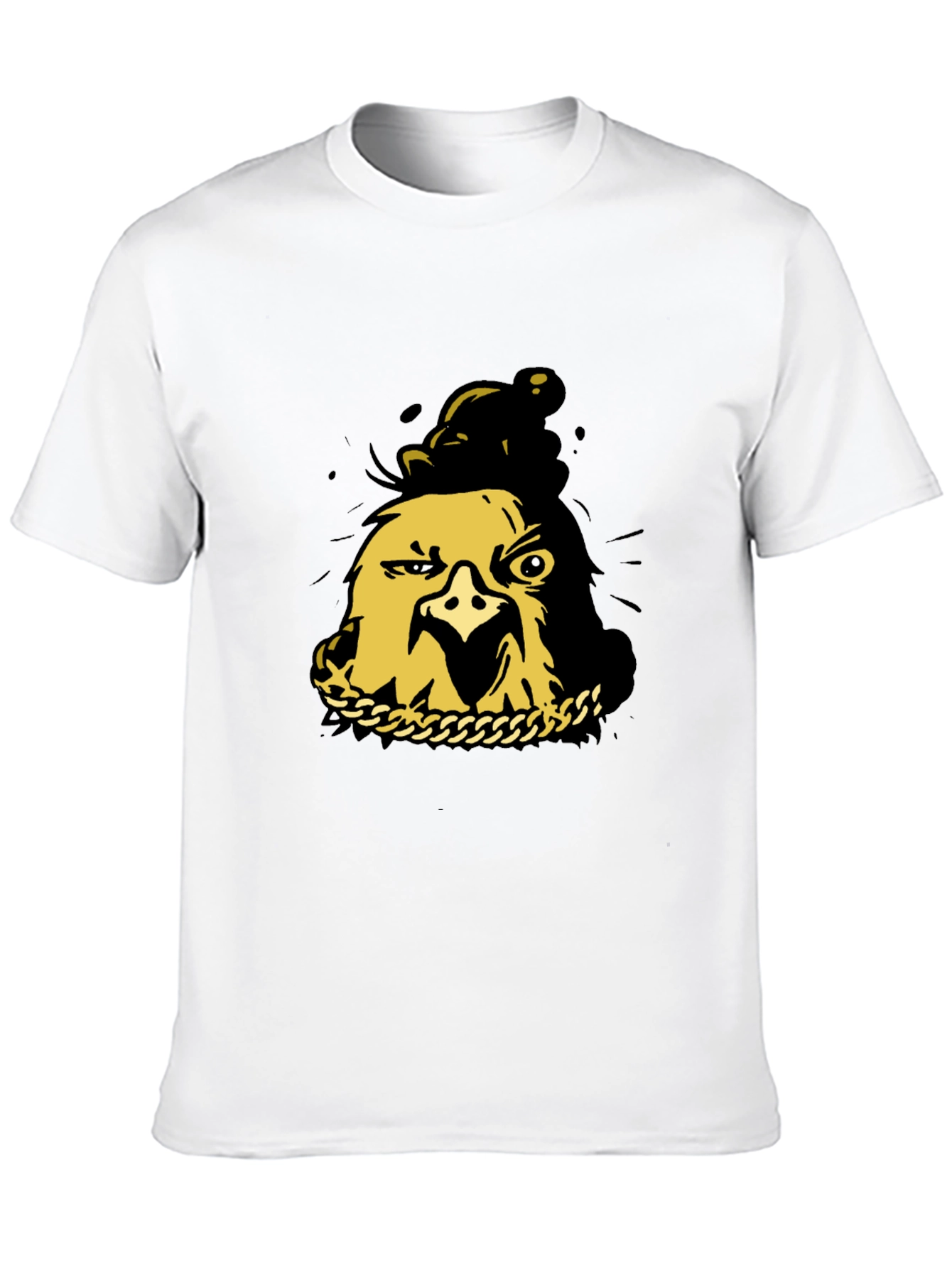 Black T-Shirt with Gold Cartoon Chicken Graphic