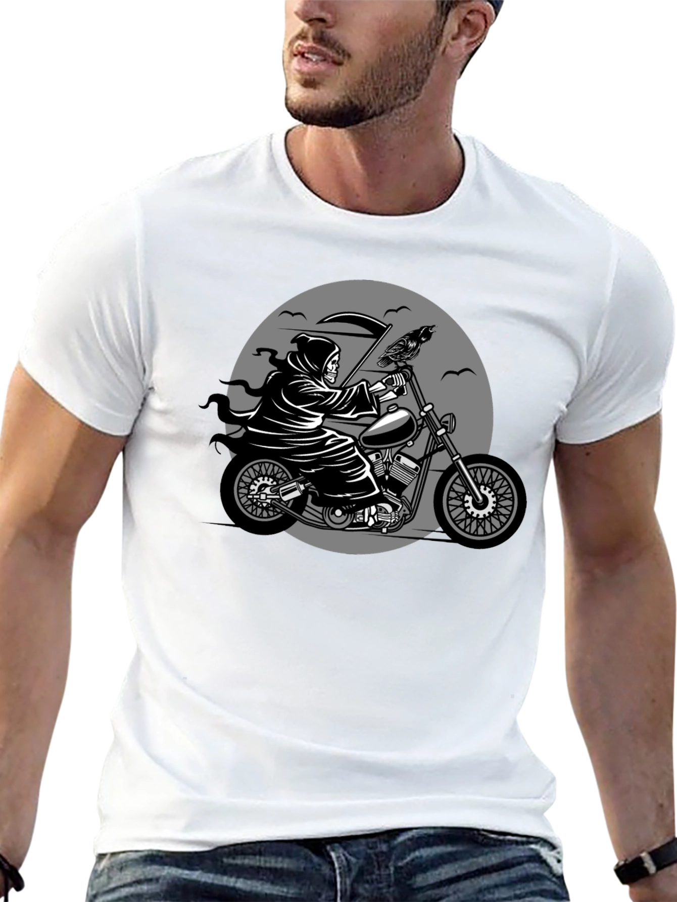 Grim Reaper Motorcycle Graphic Tee - Black