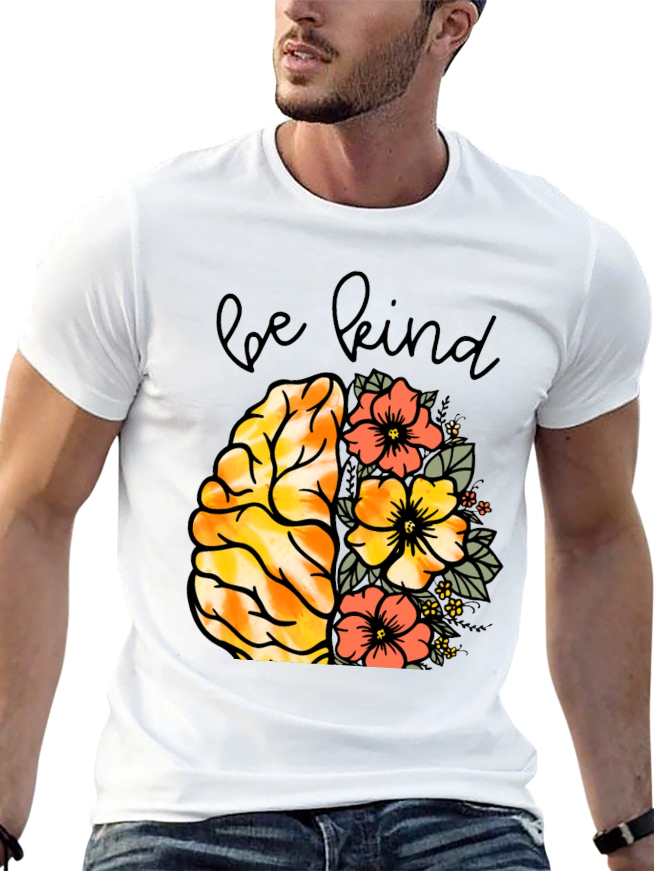 Be Kind Brain & Flowers Graphic Tee