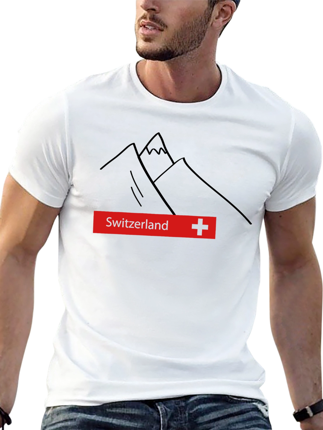Switzerland Mountain Graphic Tee - Black Cotton T-Shirt