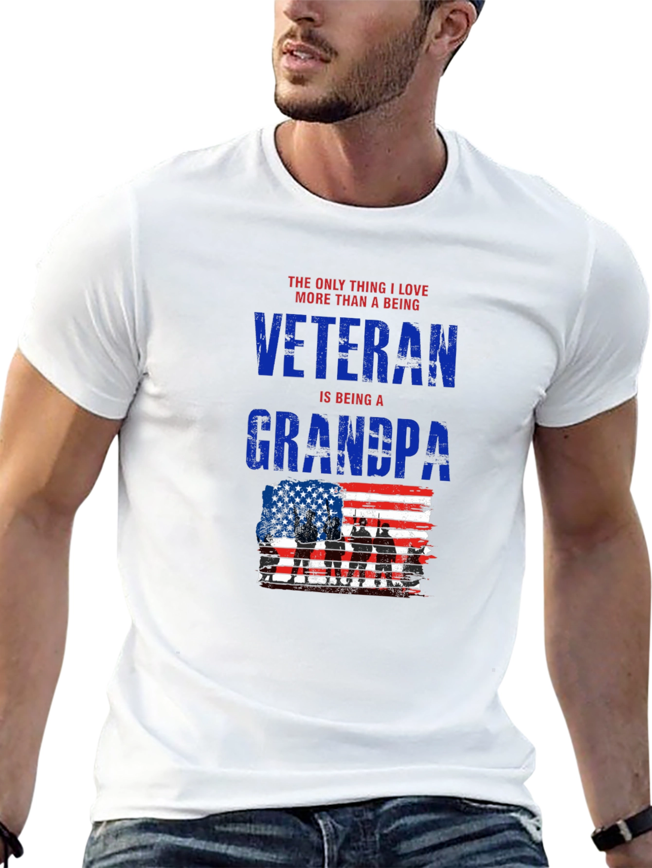 Veteran Grandpa T-Shirt - Patriotic USA Flag Design