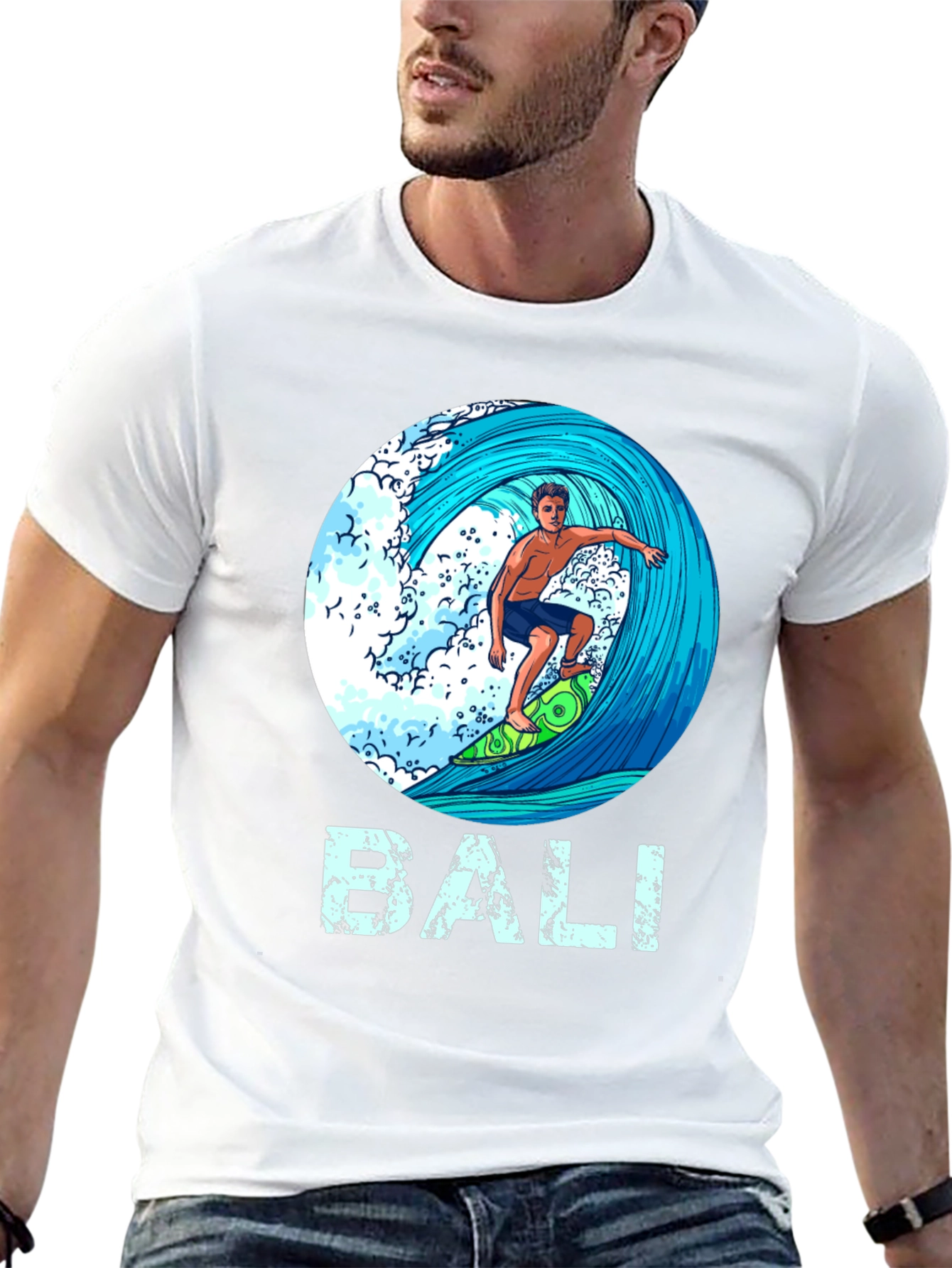 Bali Surfer Graphic T-Shirt - Tropical Island Style