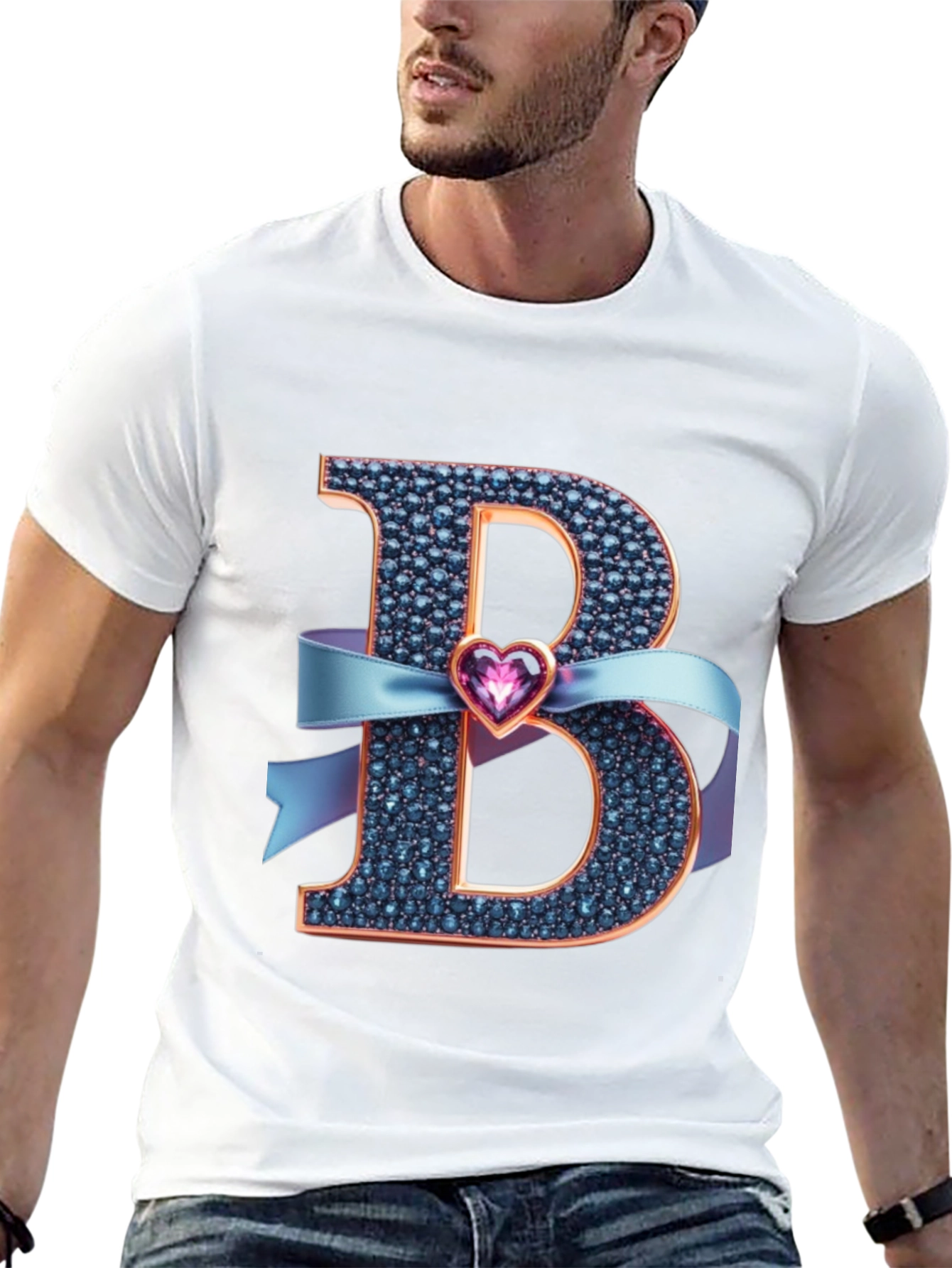 B Initial Heart Ribbon T-Shirt