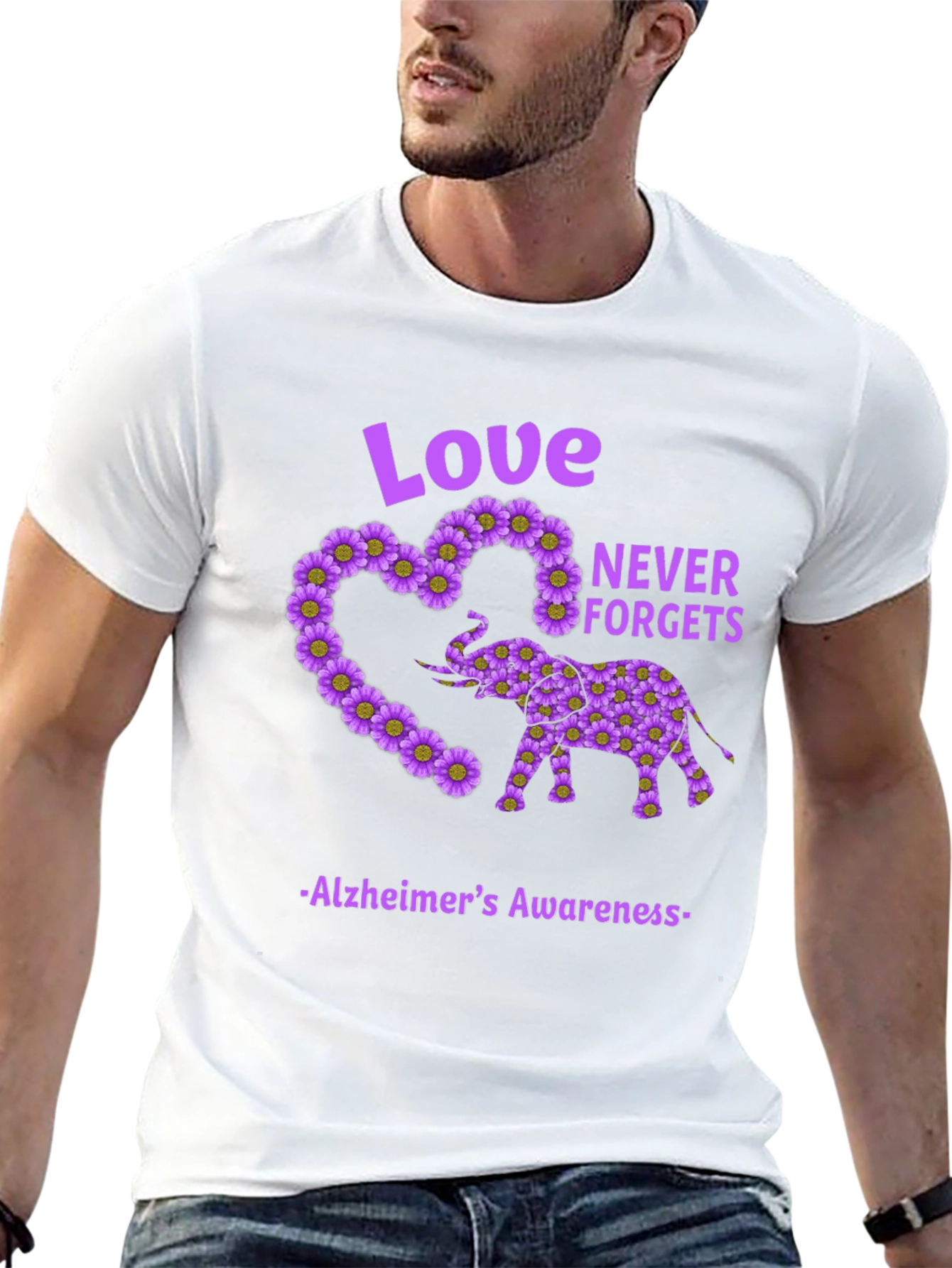Alzheimers Awareness Love Never Forgets Elephant T-Shirt