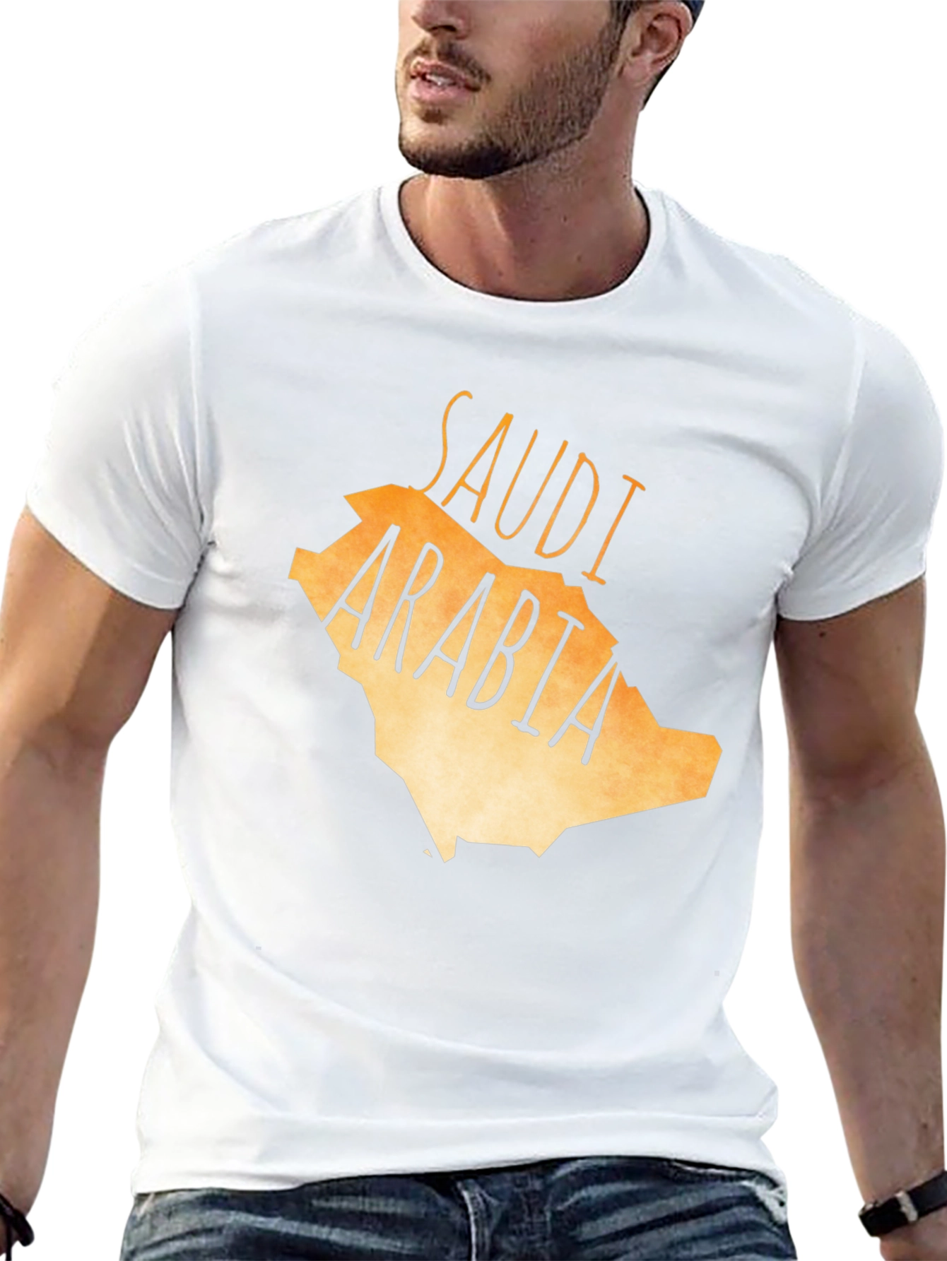 Saudi Arabia Map Graphic Tee - Black Cotton T-Shirt