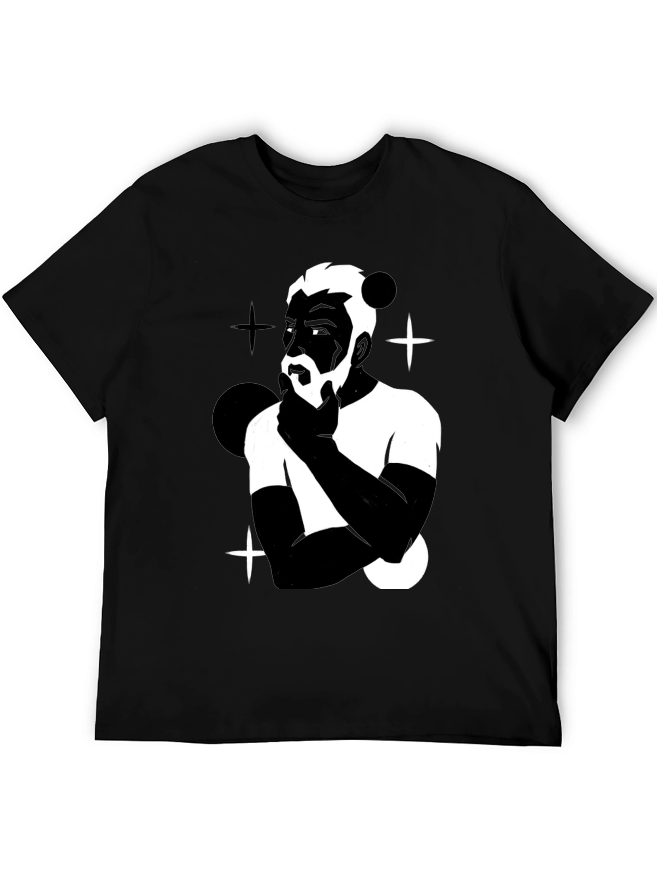 Mens Black Graphic T-Shirt - Contemplative Design