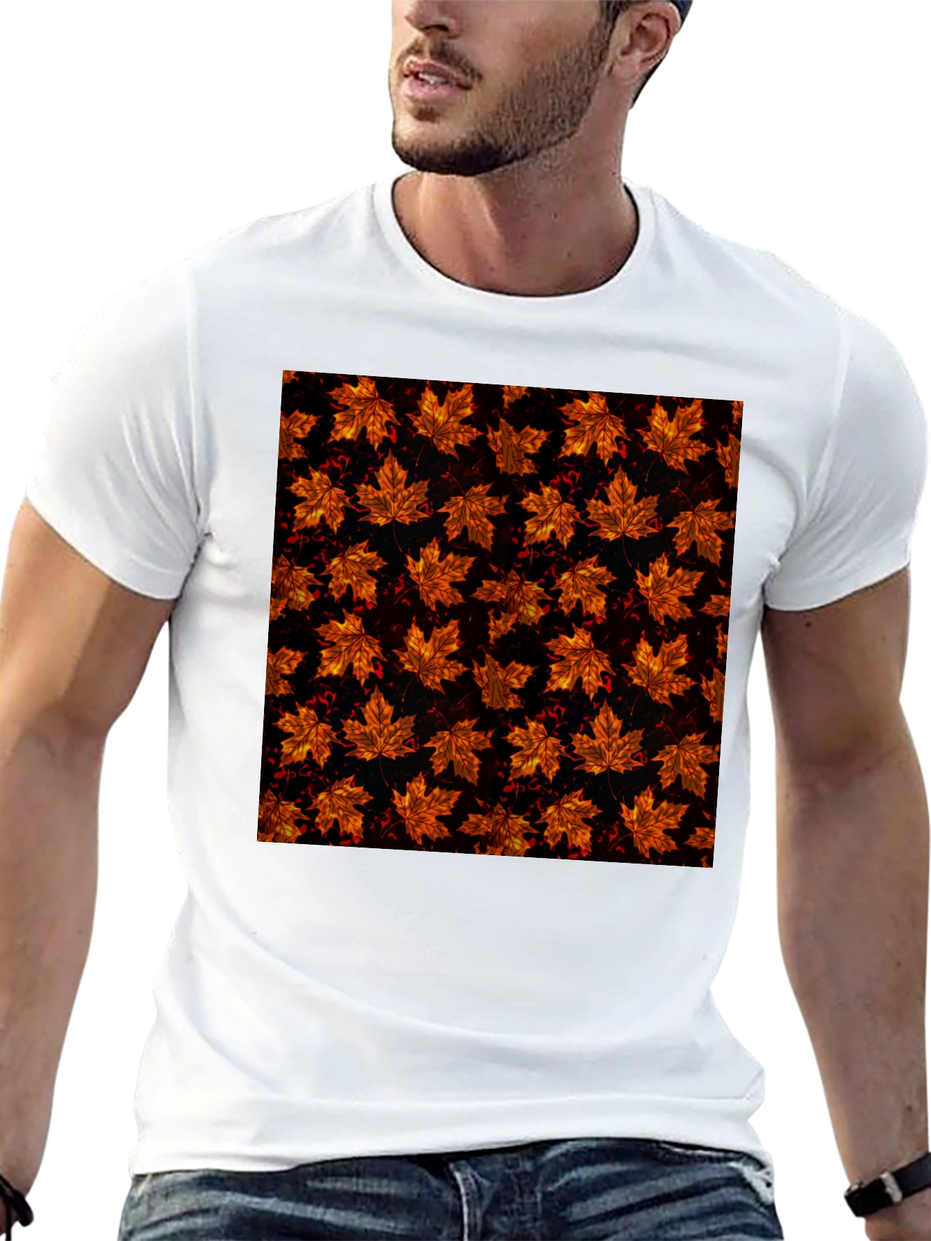 Autumn Leaf Print Black T-Shirt