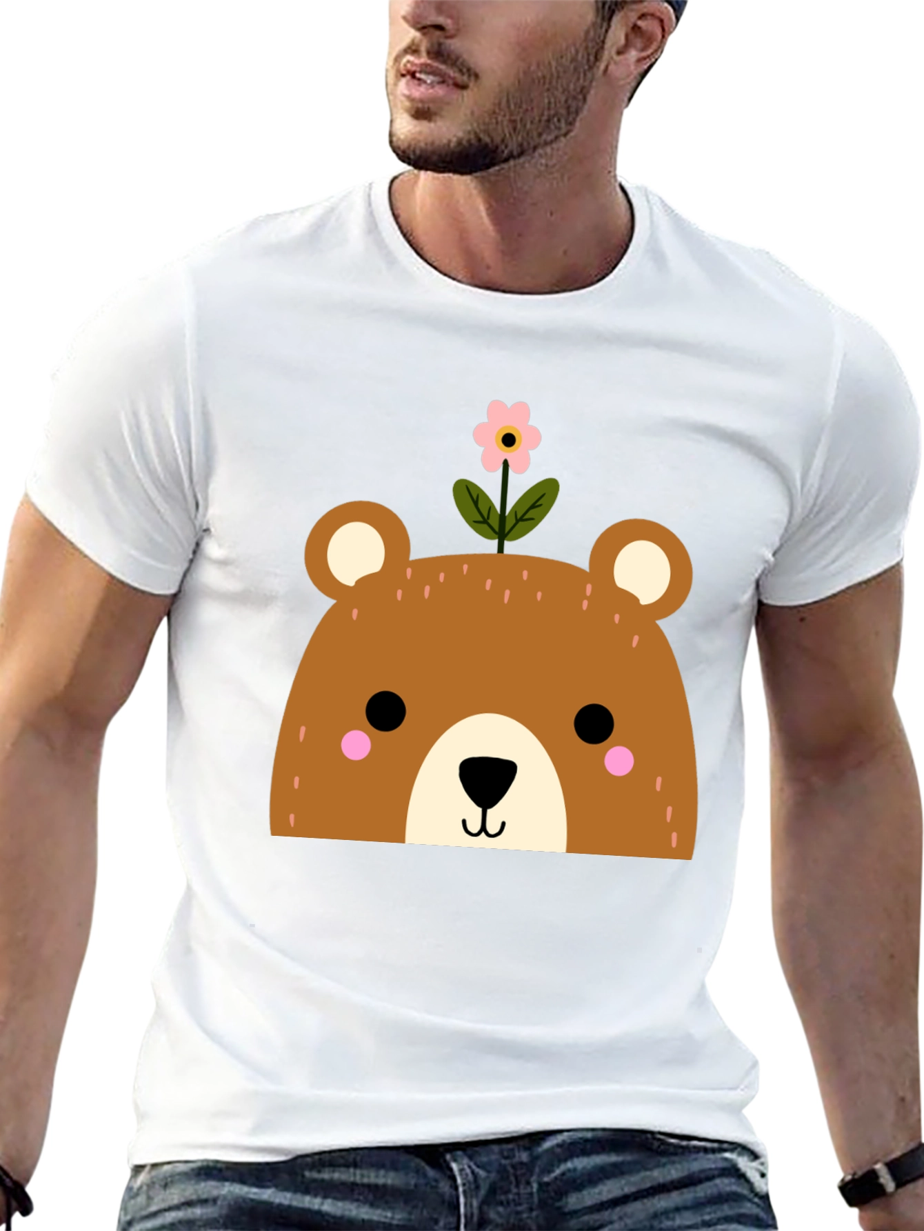 Cute Bear with Flower Graphic T-Shirt