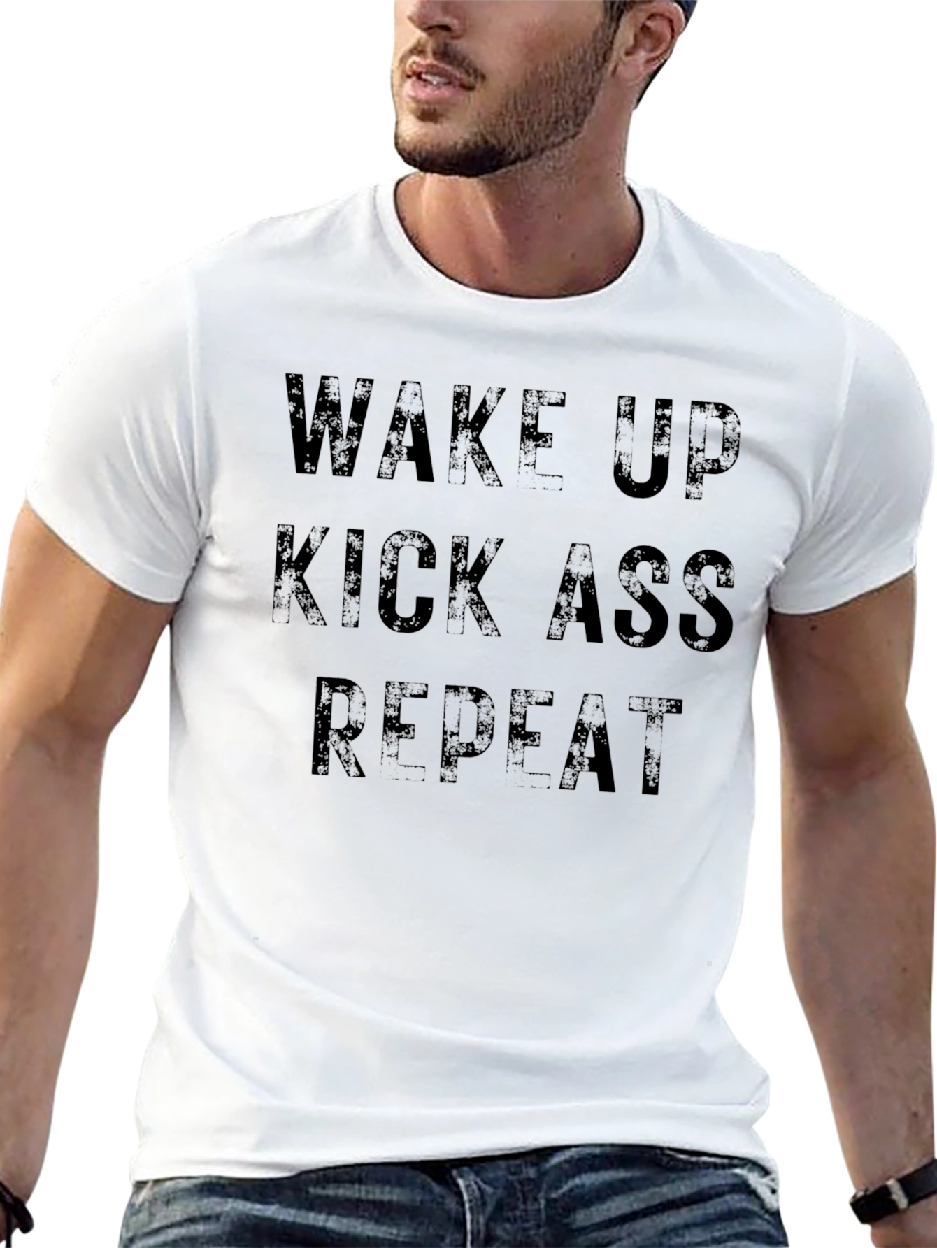 Wake Up Kick Ass Repeat Graphic T-Shirt