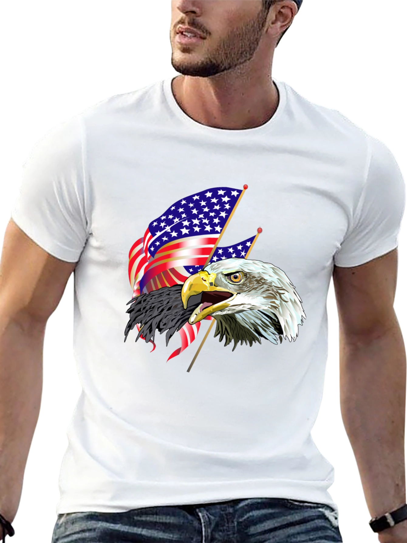 Patriotic Eagle & US Flag Graphic T-Shirt
