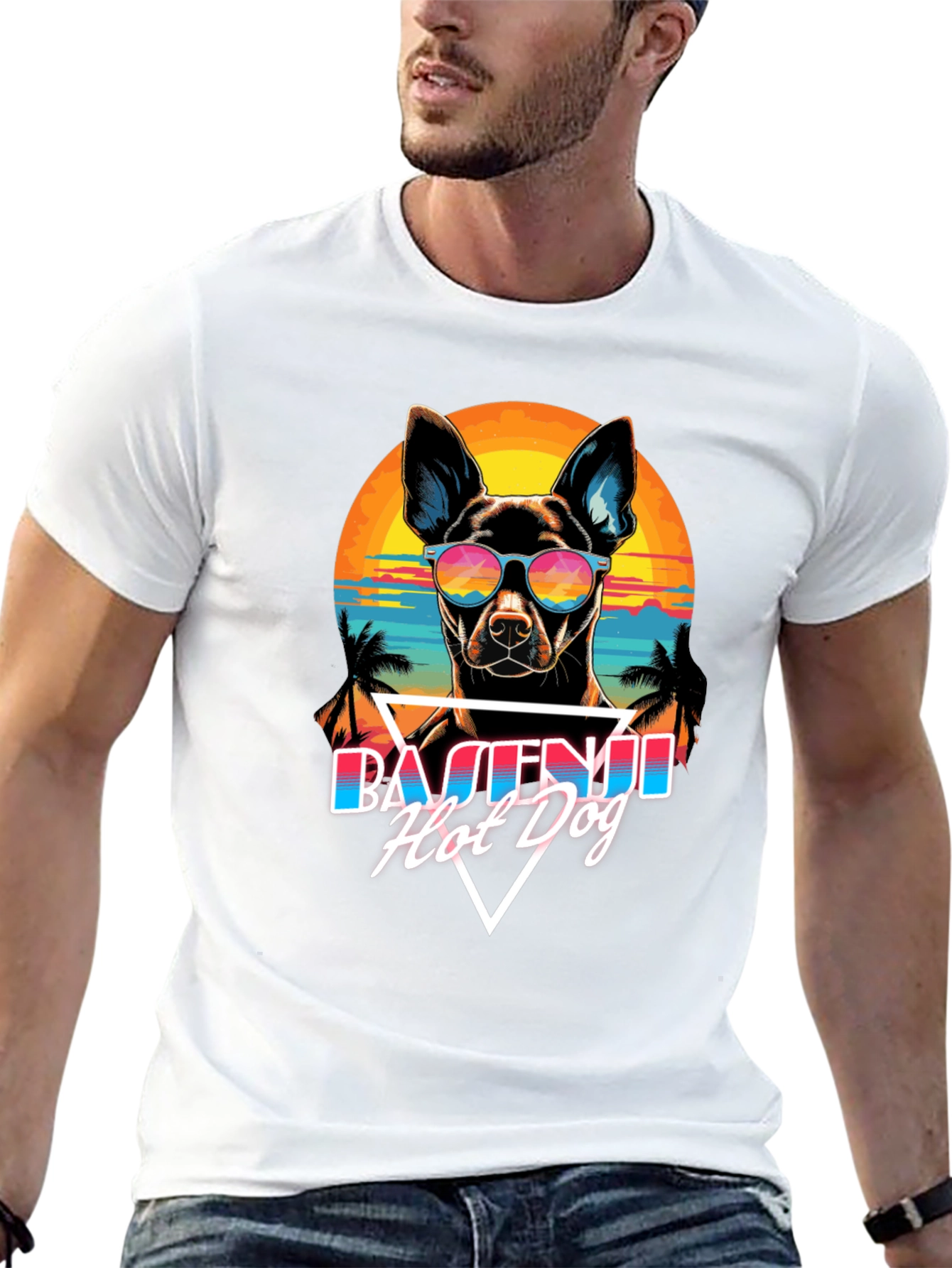 Basenji Hot Dog T-Shirt Retro Style