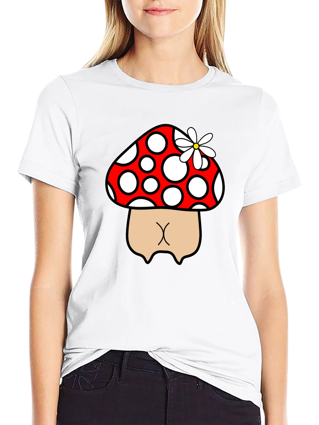 Mushroom Butt Funny Graphic Tee - Black