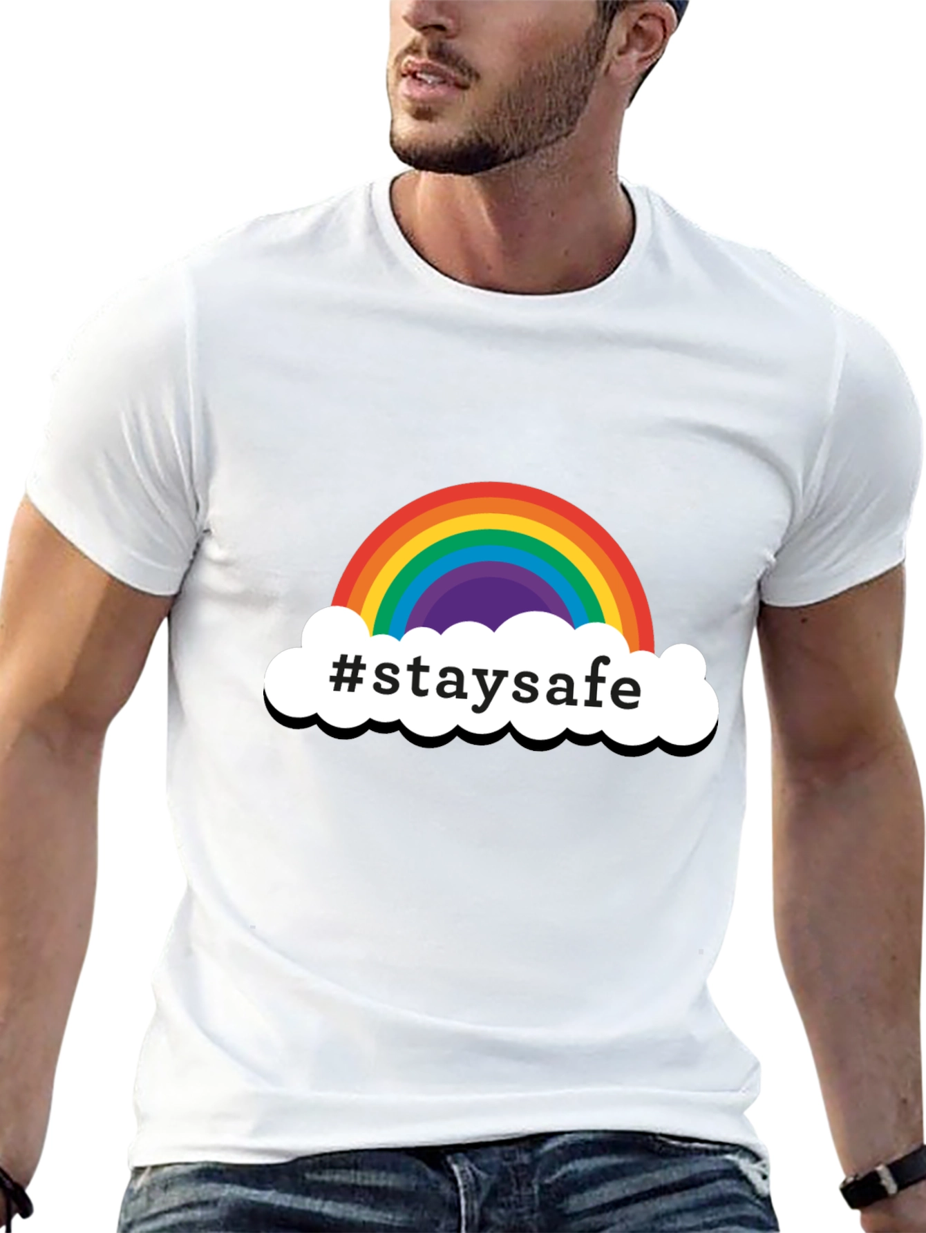 Stay Safe Rainbow Graphic Tee - Black