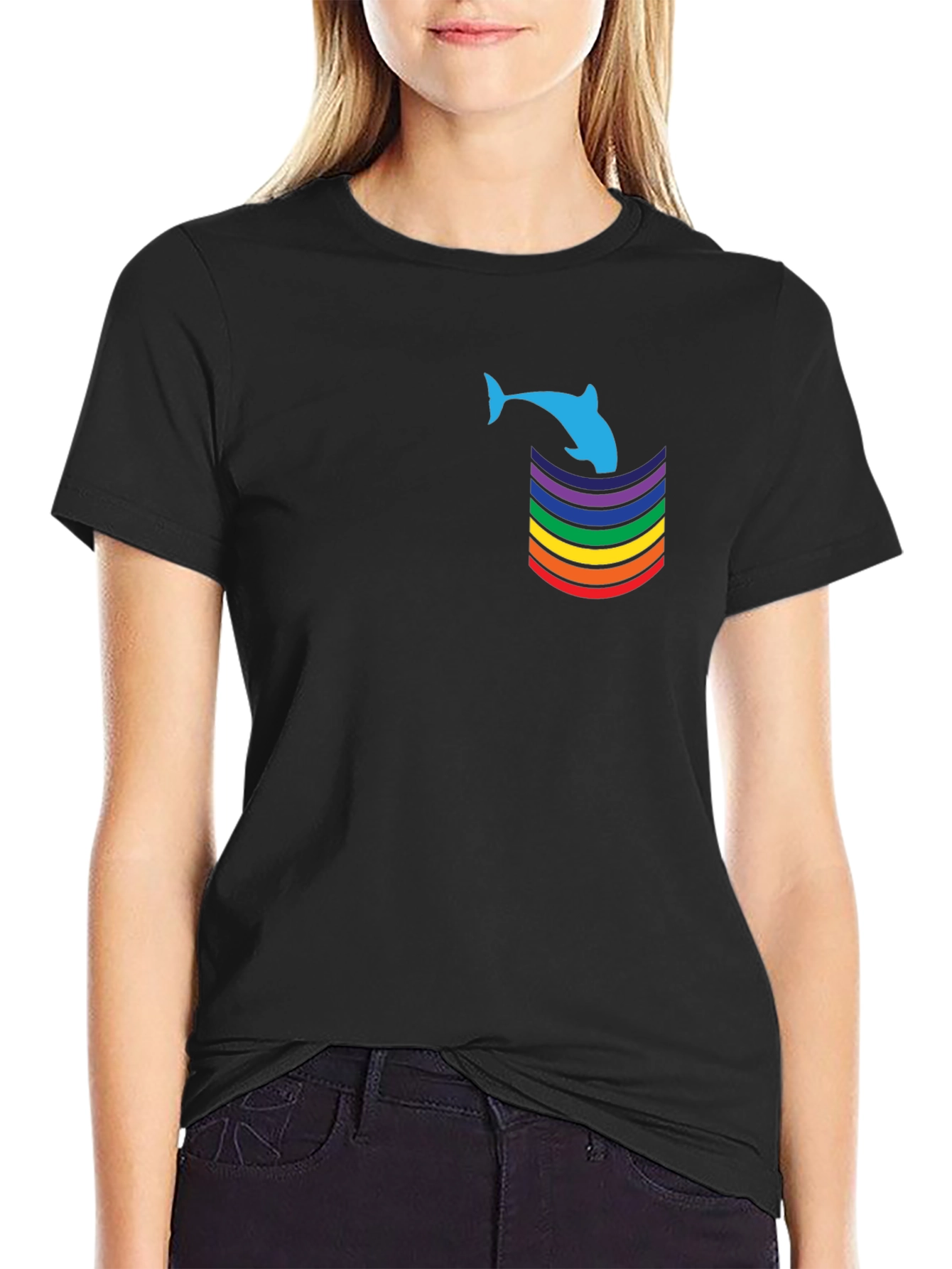 Rainbow Pocket Dolphin Graphic Tee