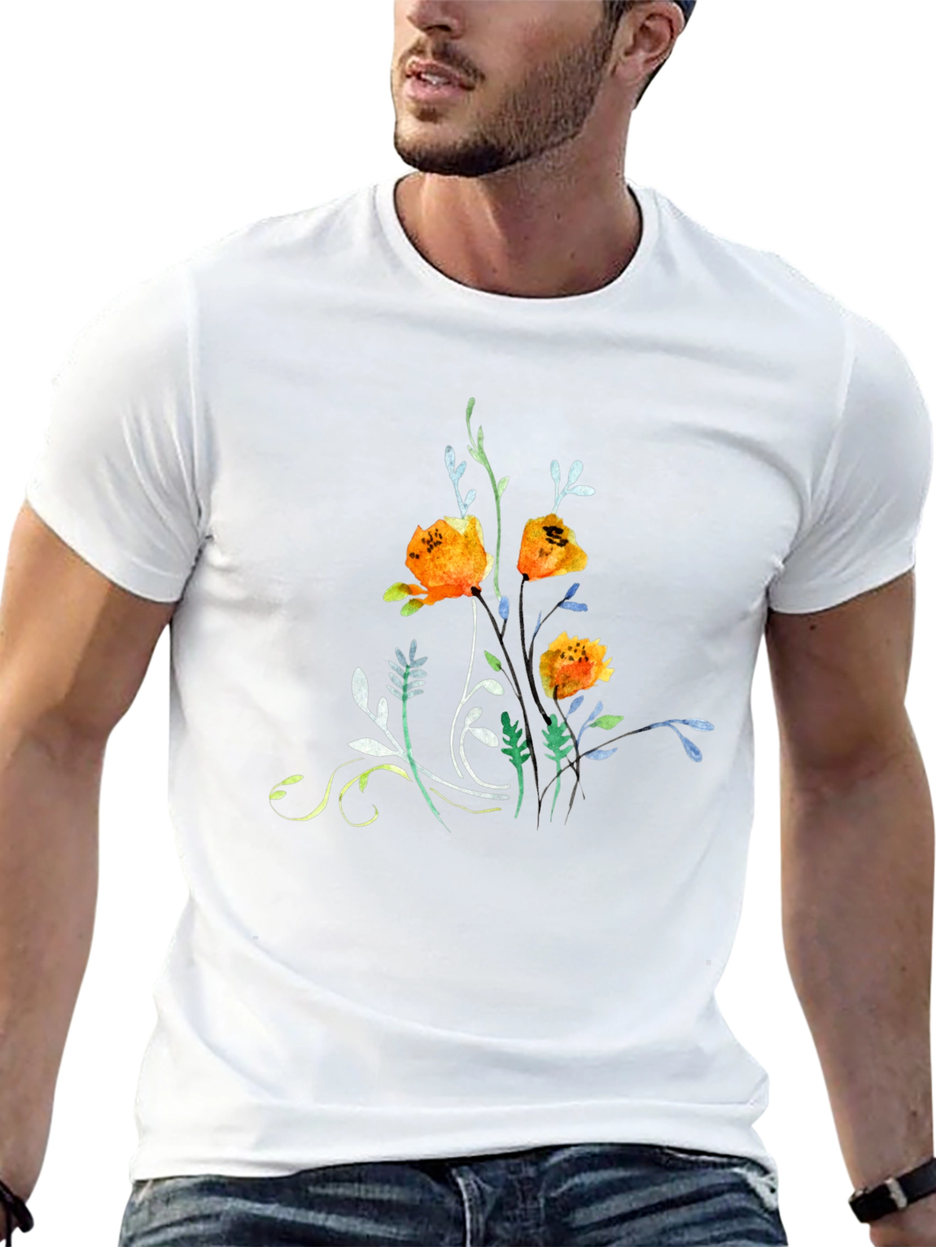 Floral Graphic Print Crew Neck Tee