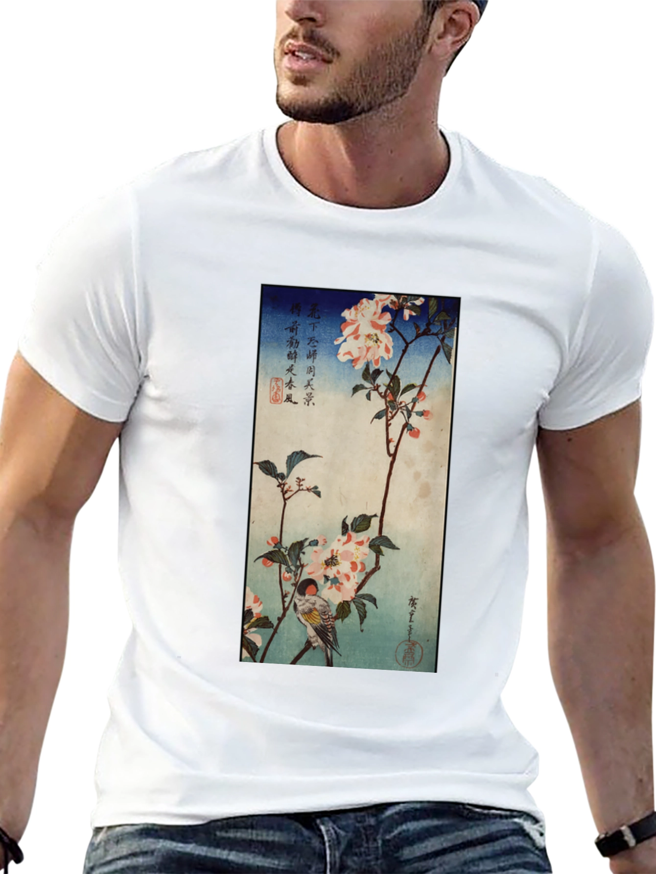 Japanese Bird & Blossom Art T-Shirt