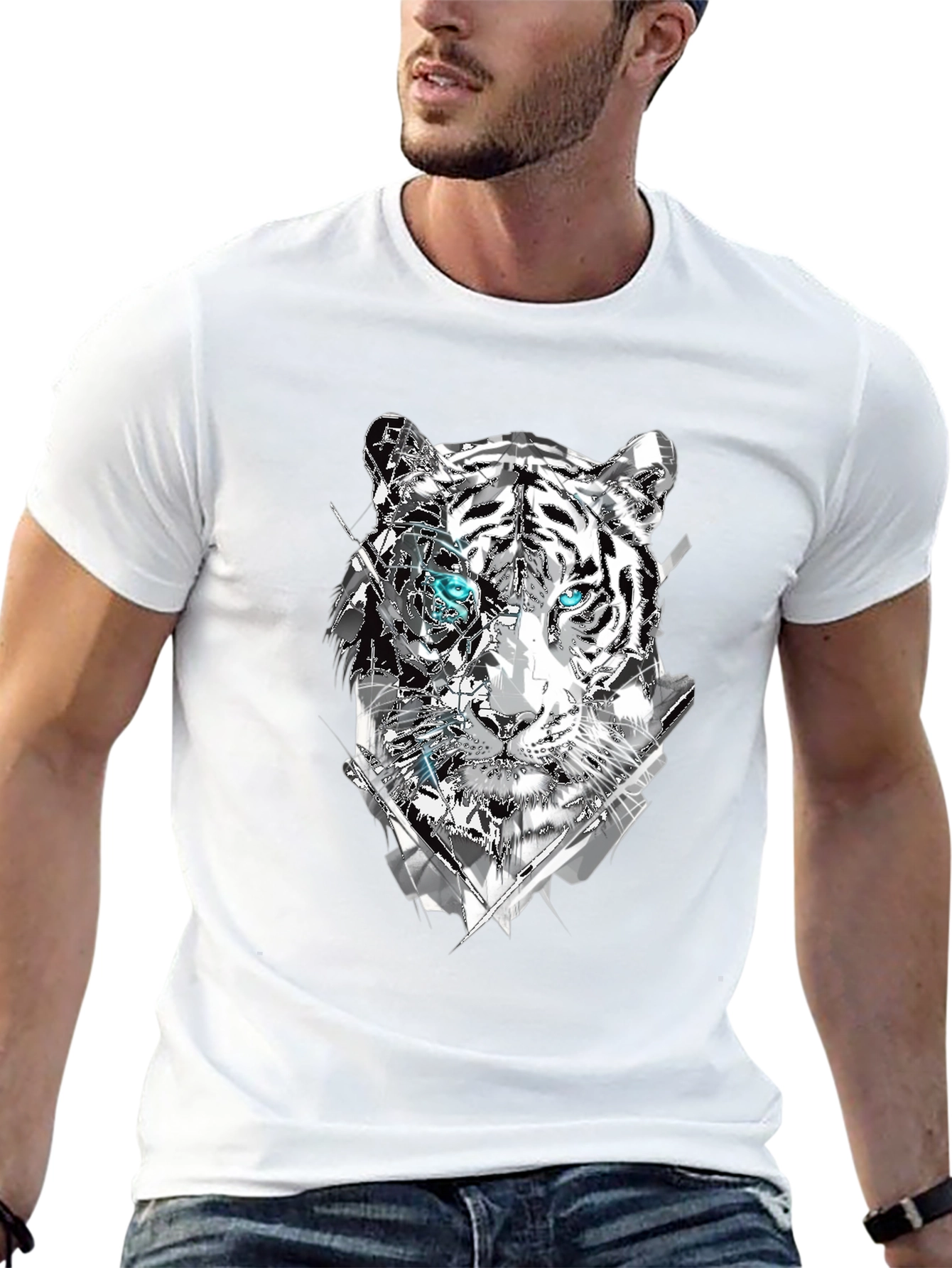 Abstract Tiger Graphic Print Tee - Mens Black T-Shirt
