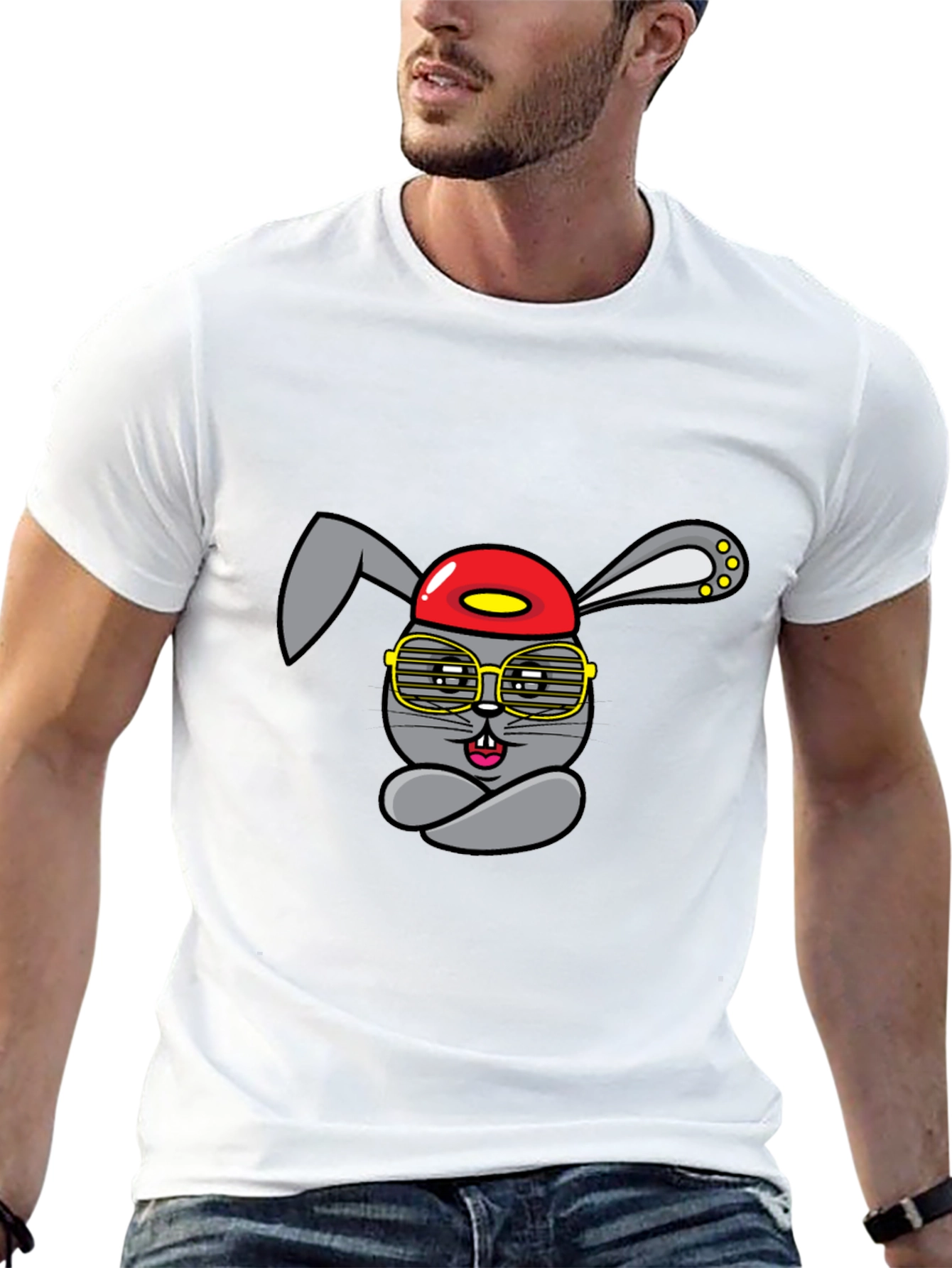 Cool Cartoon Rabbit Graphic T-Shirt