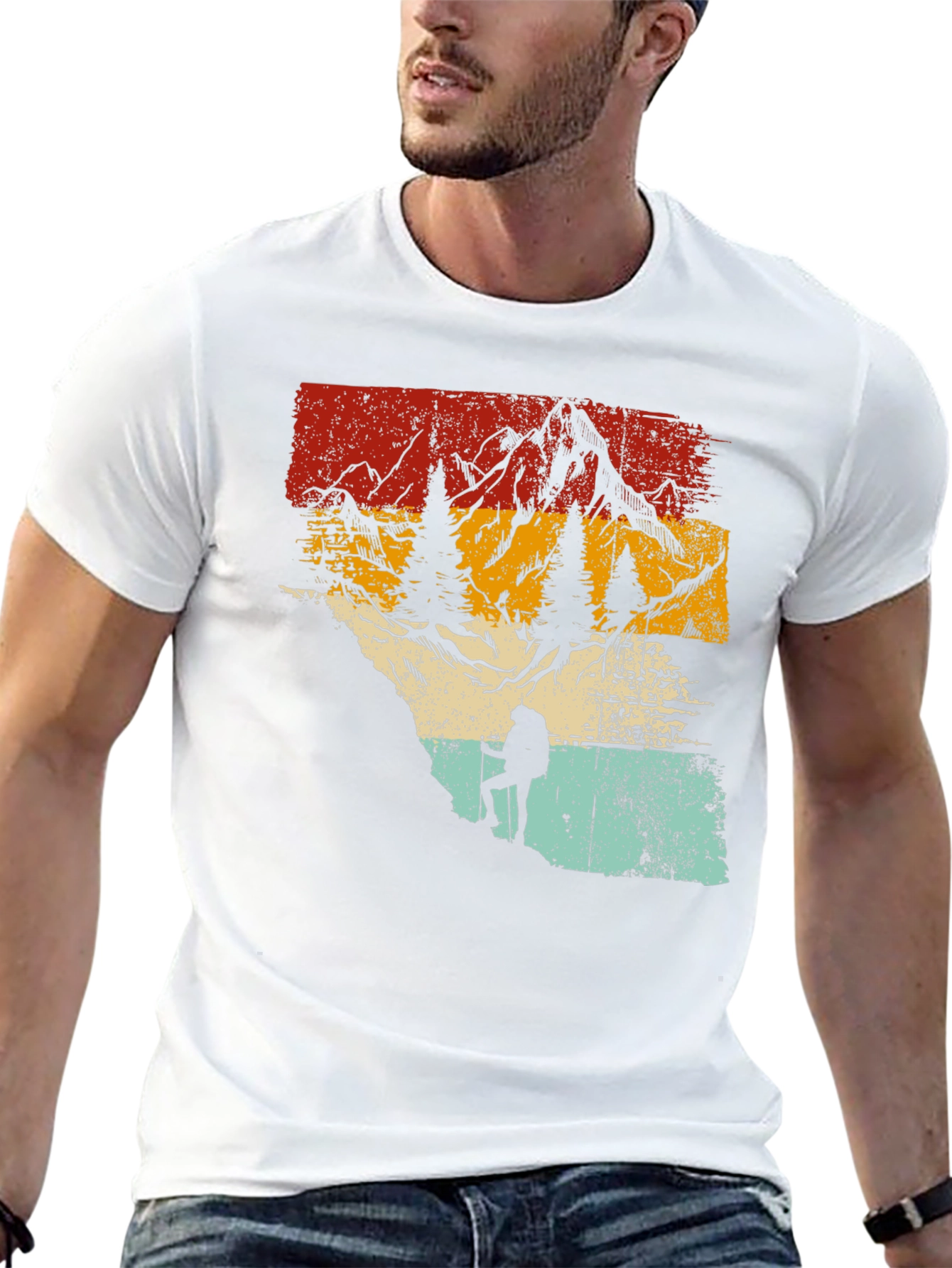 Retro Mountain Hiker Graphic Tee - Nature Adventure Shirt