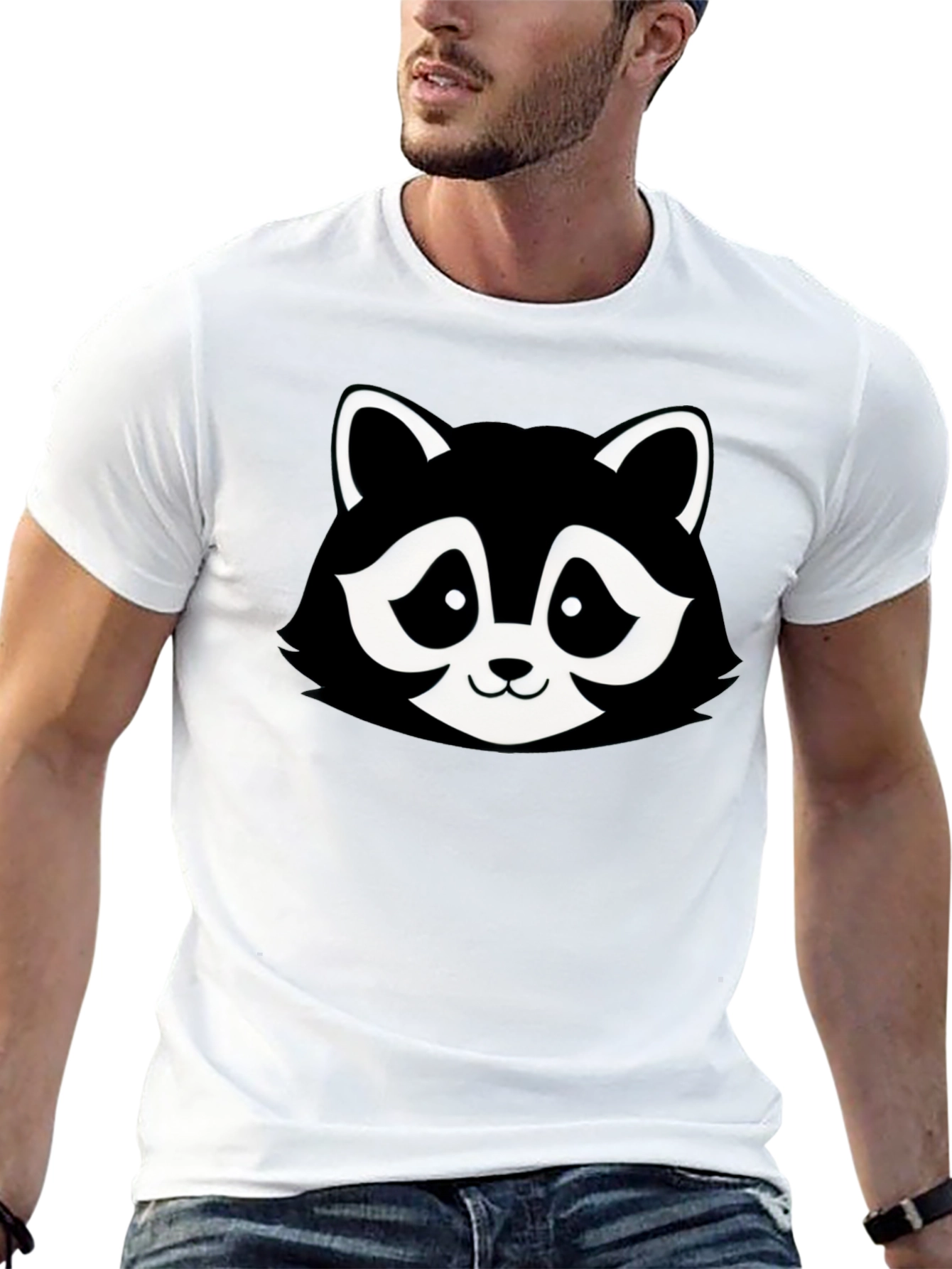 Cartoon Raccoon Graphic T-Shirt - Black