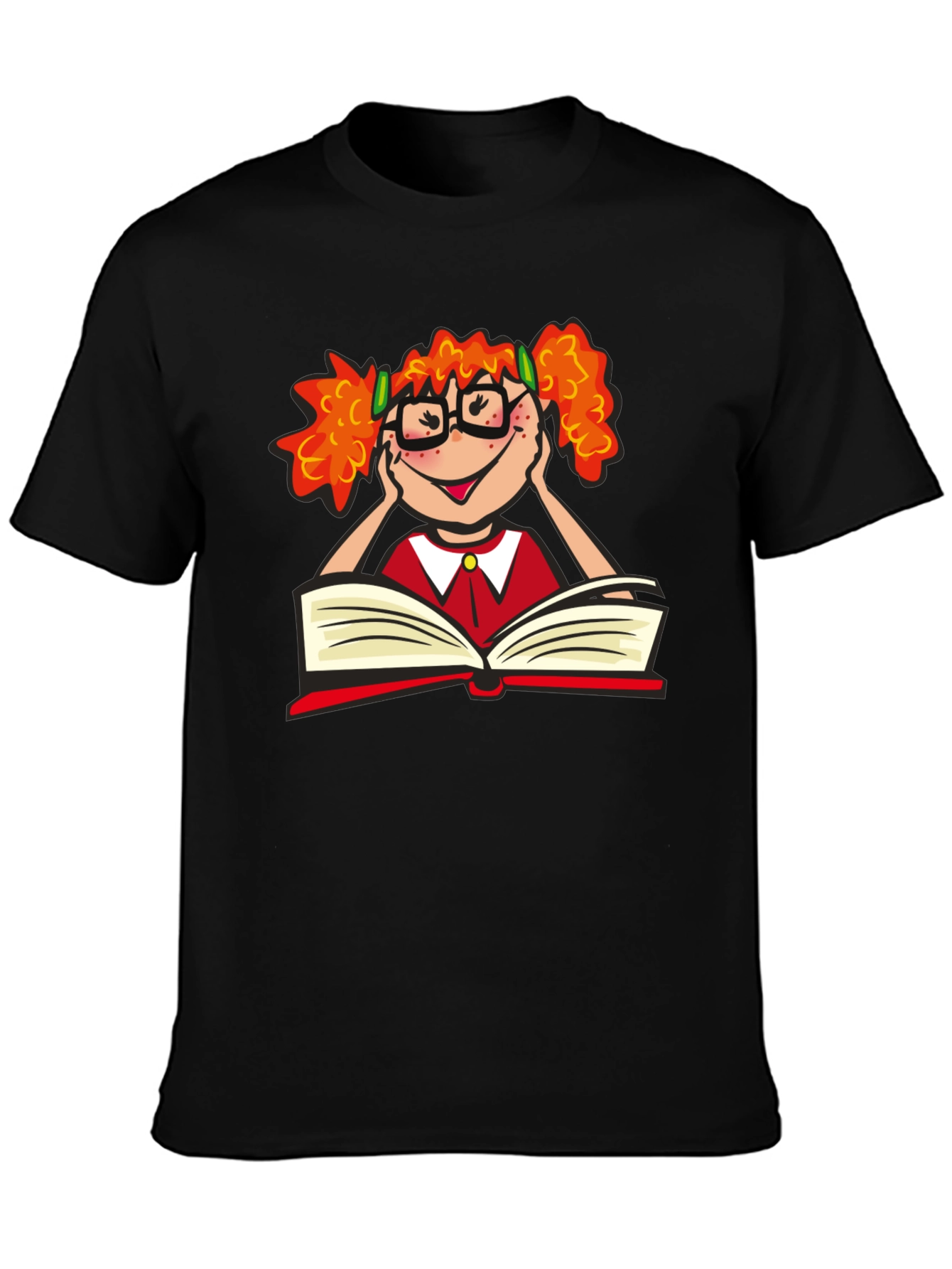 Nerdy Girl Reading T-Shirt - Black Cotton Tee