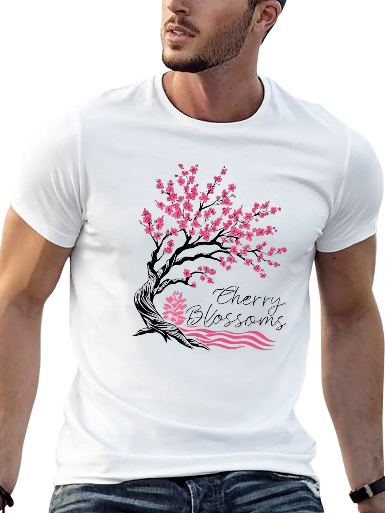 Cherry Blossom Graphic Print Black Tee
