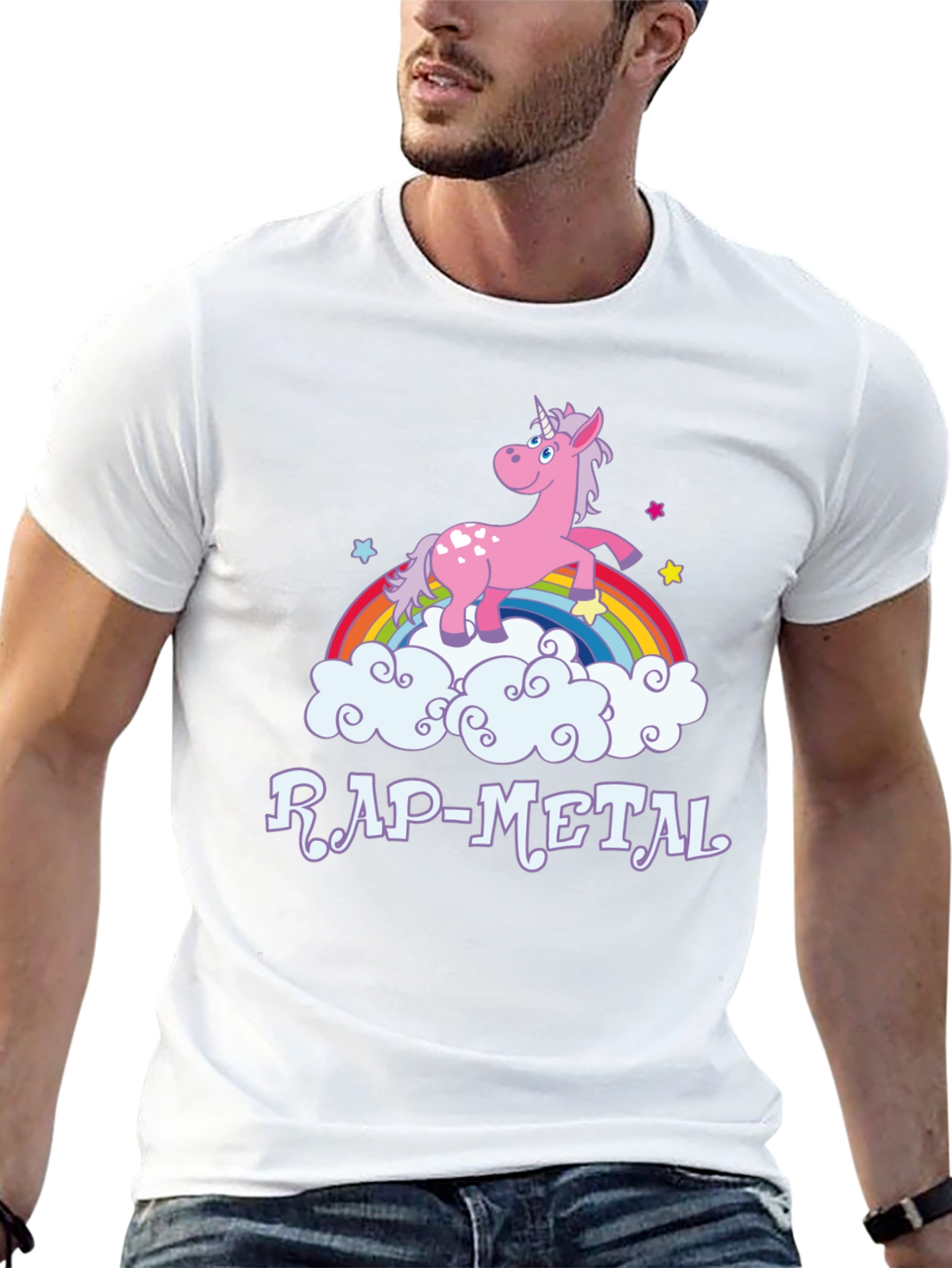 Rap-Metal Unicorn Rainbow Graphic T-Shirt