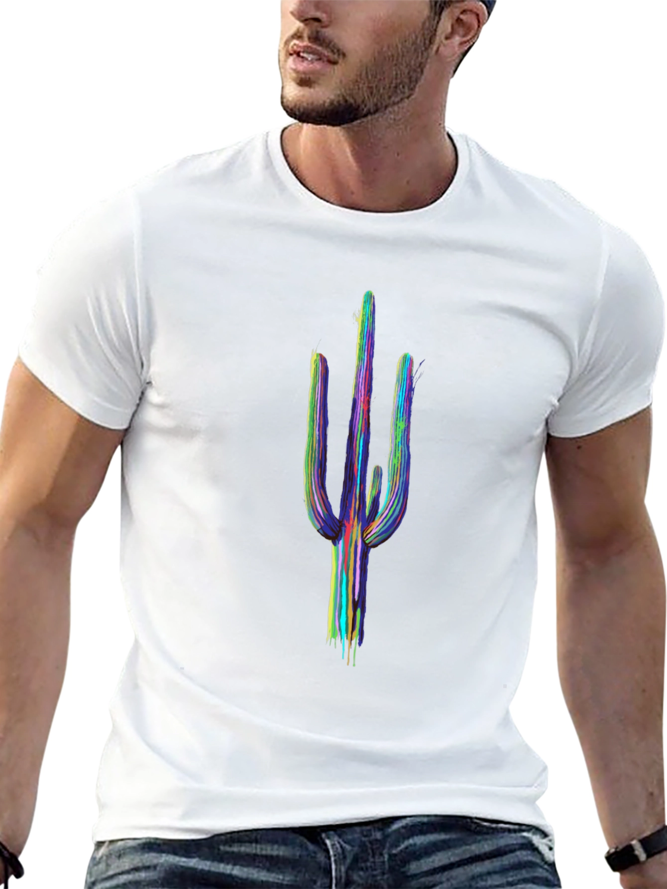 Cactus Art Mens Black T-Shirt