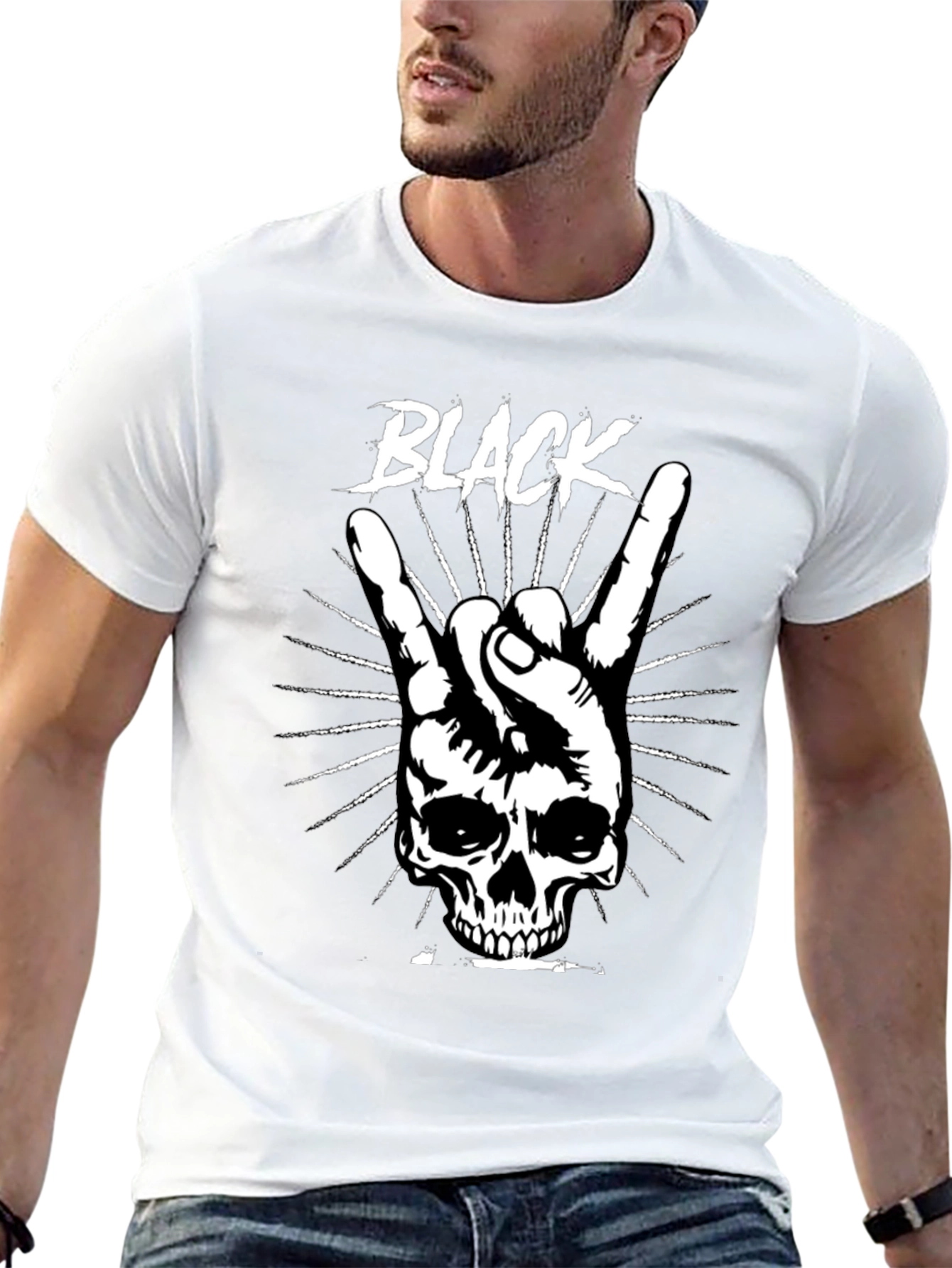 Black Rock On Skull Graphic T-Shirt