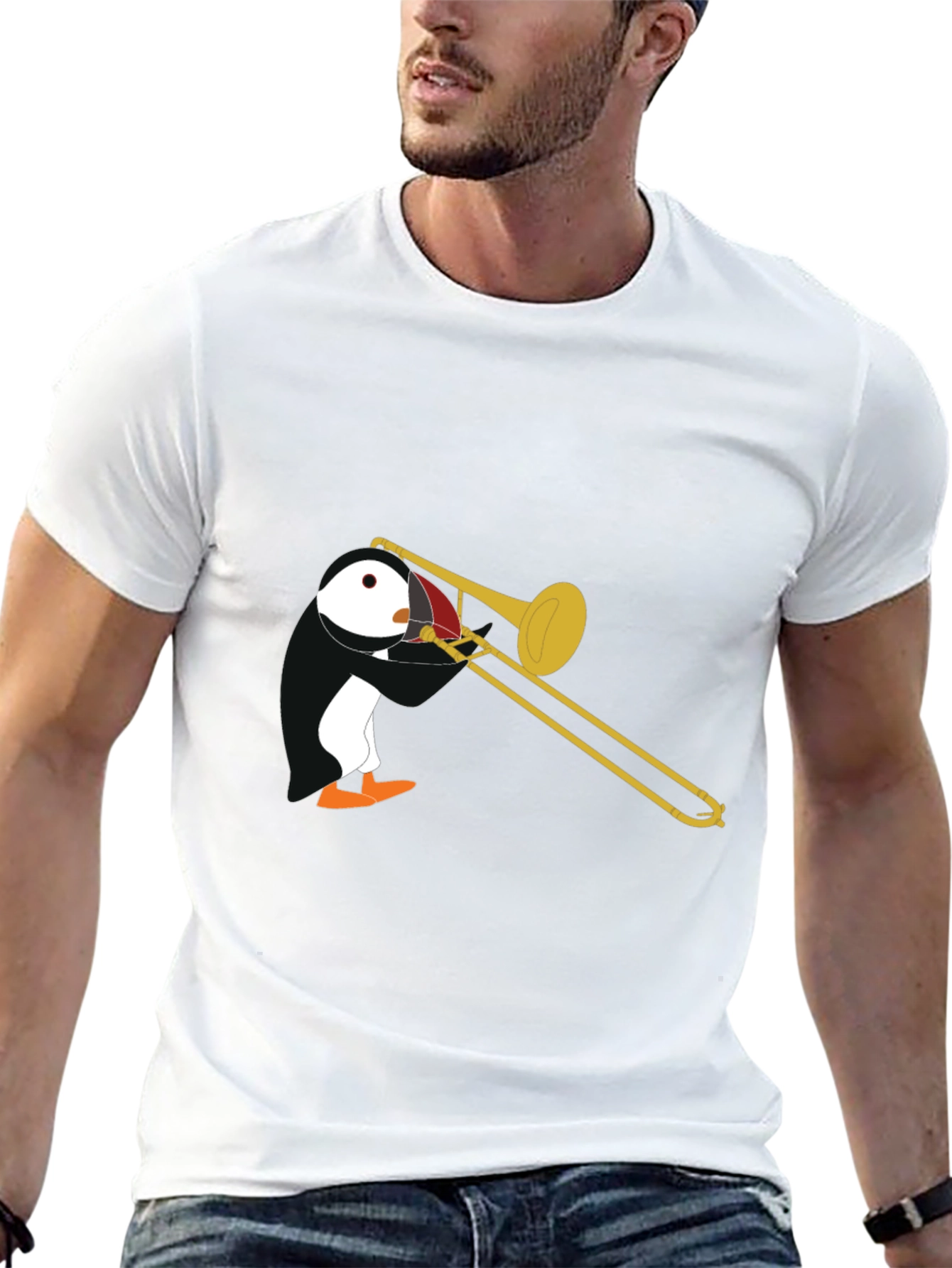 Penguin Trombone Player Graphic T-Shirt