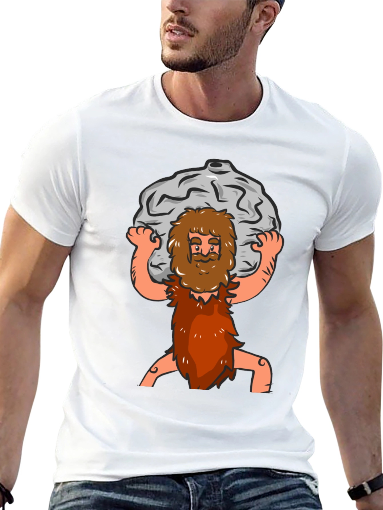 Atlas Caveman Cartoon Graphic T-Shirt