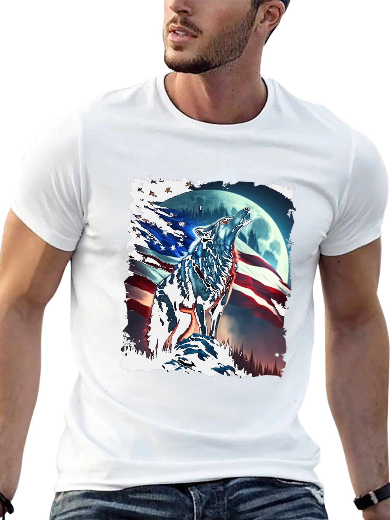 Patriotic Wolf Moon T-Shirt