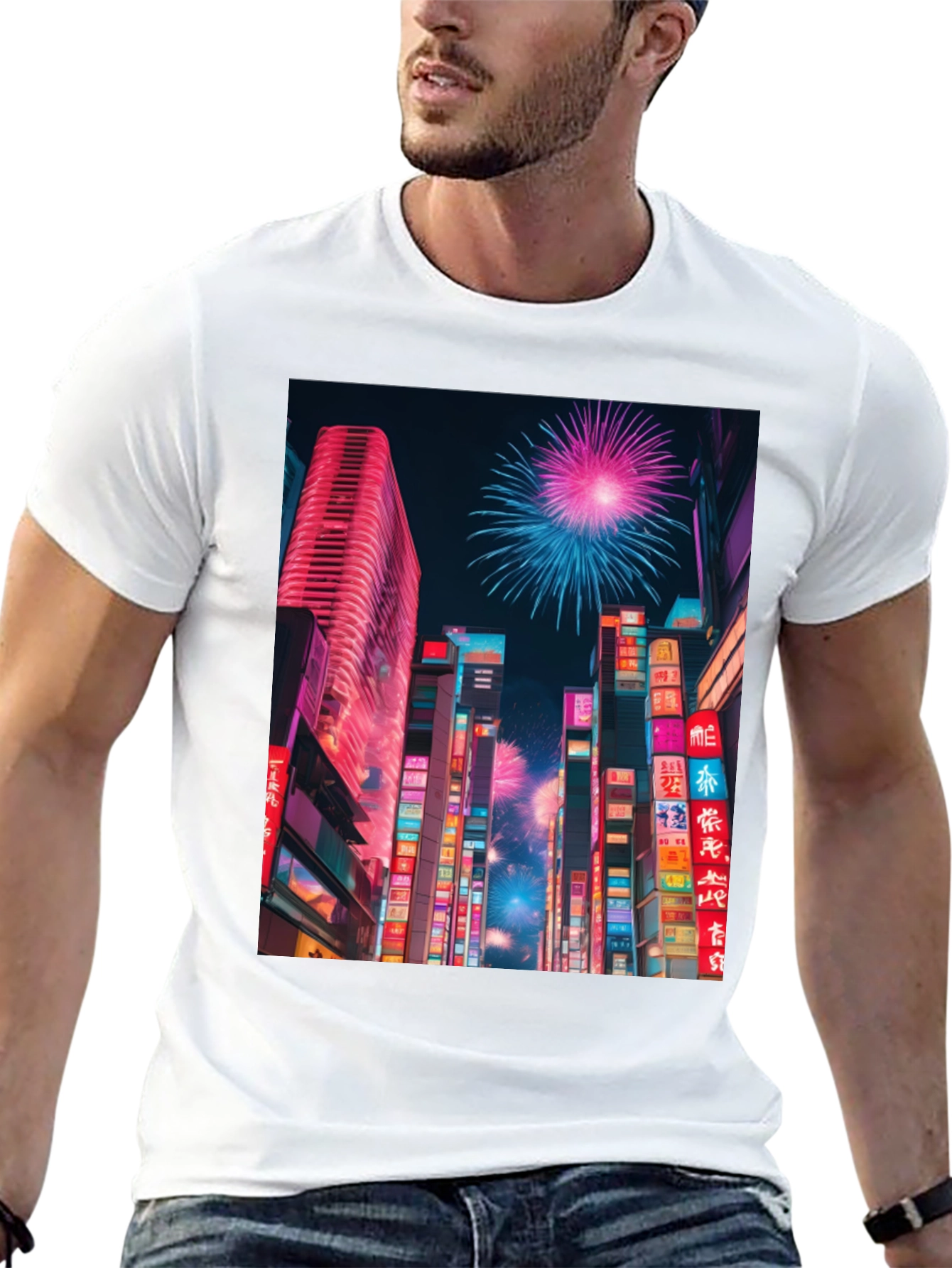 Cyberpunk City Fireworks T-Shirt