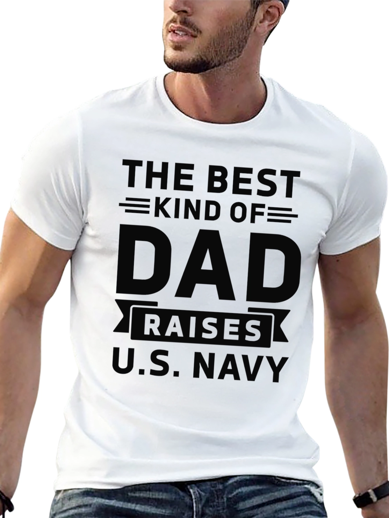 Best Dad Raises U.S. Navy Black T-Shirt