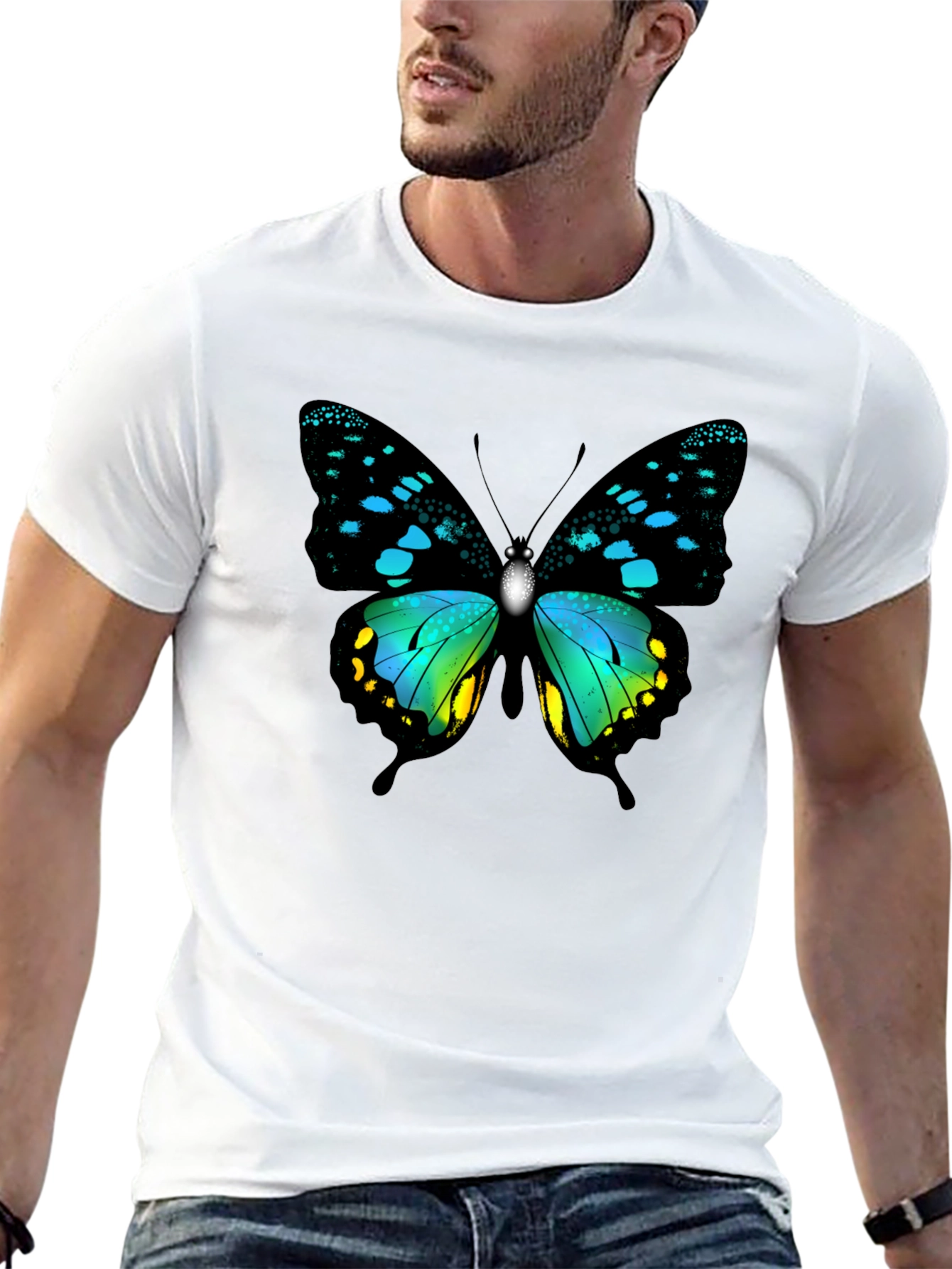 Butterfly Print Black T-Shirt