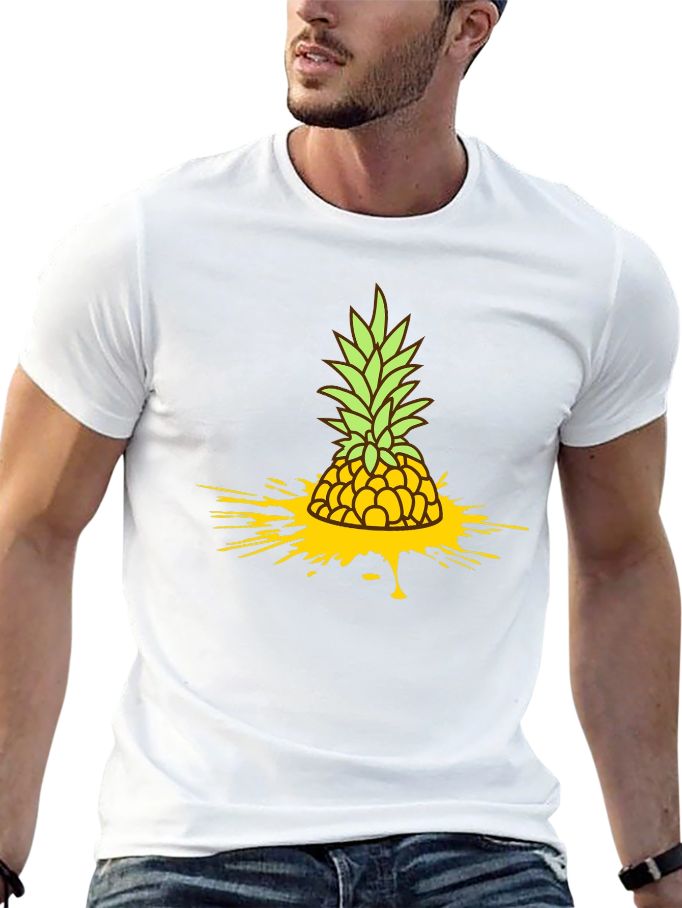 Pineapple Splash Graphic Tee - Black Cotton T-Shirt