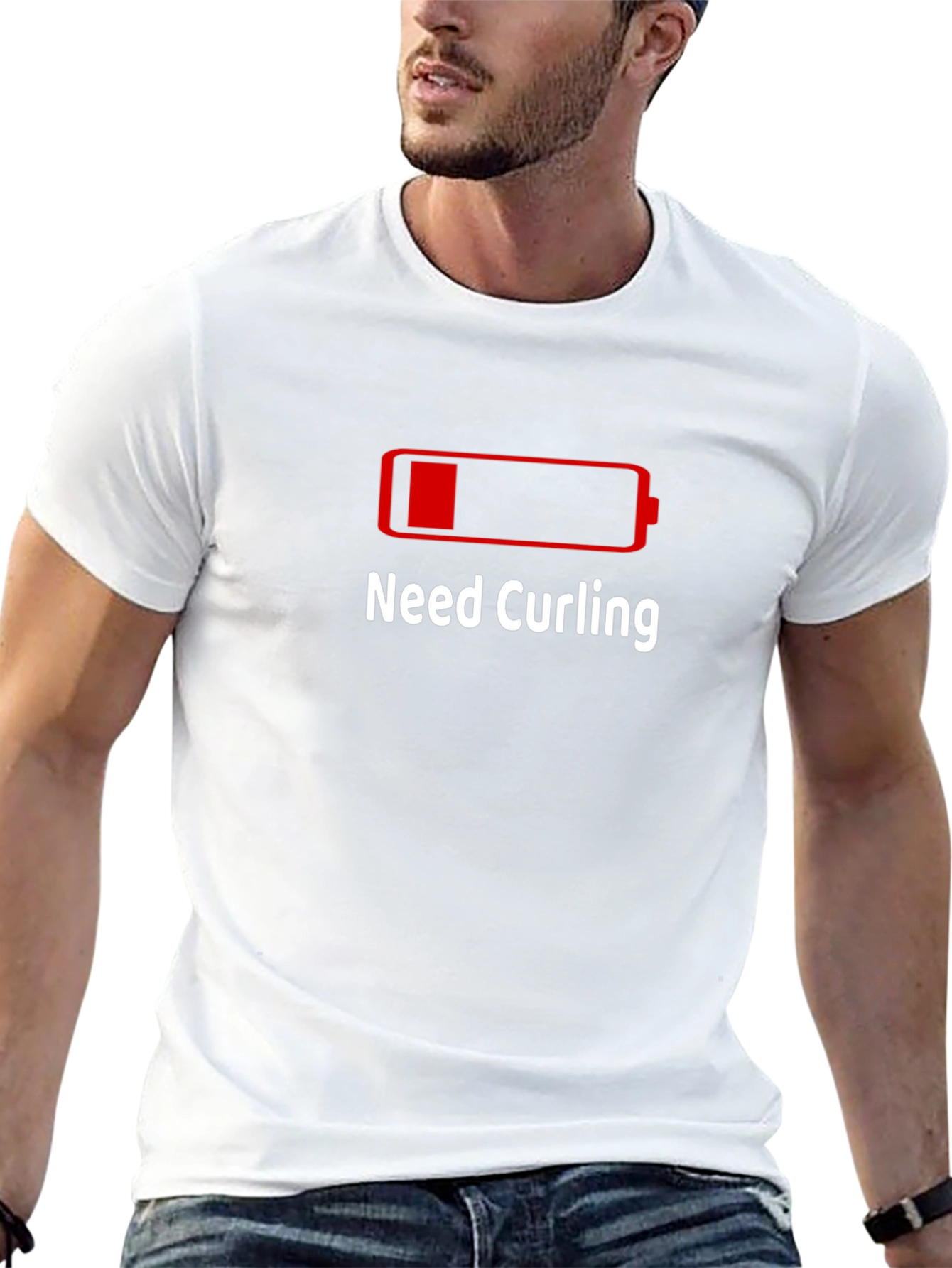 Need Curling T-Shirt - Low Battery Funny Tee
