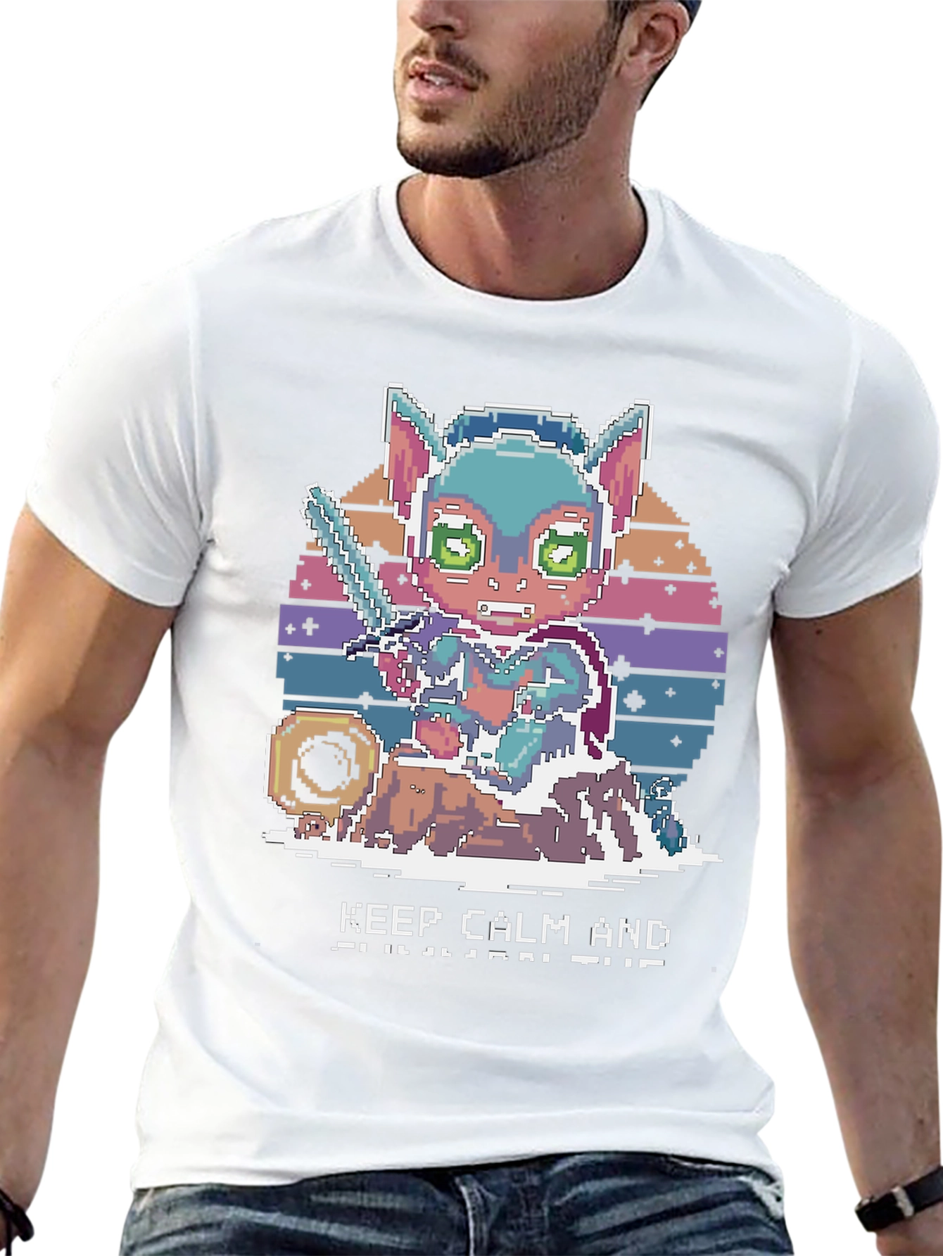 Pixel Art Cat Warrior T-Shirt