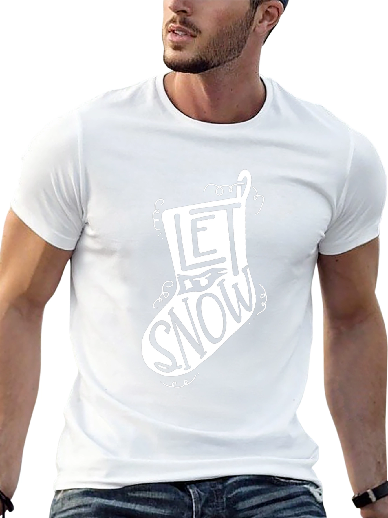 Let it Snow Christmas Stocking Graphic Tee - Black