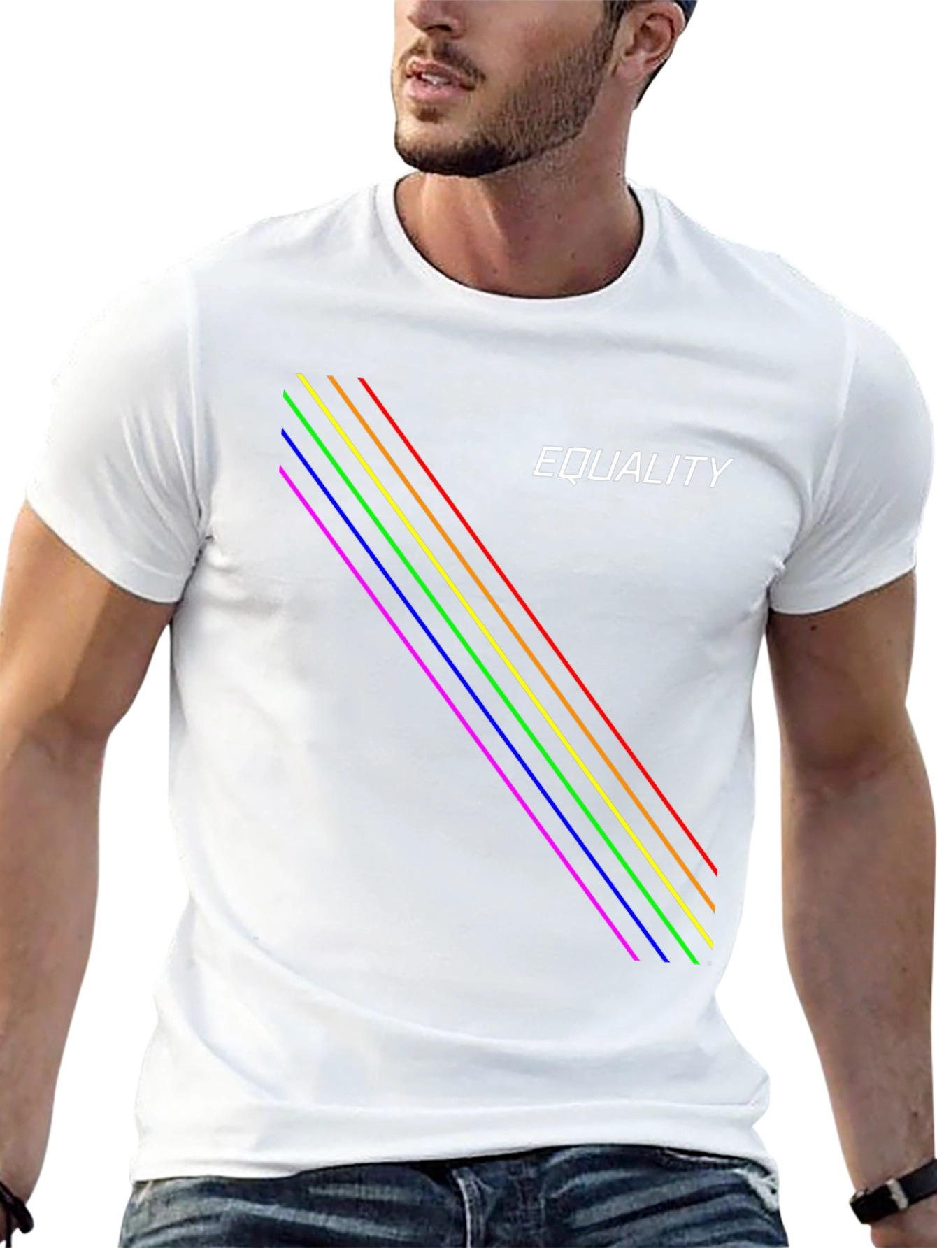 Equality Rainbow Stripe Black T-Shirt