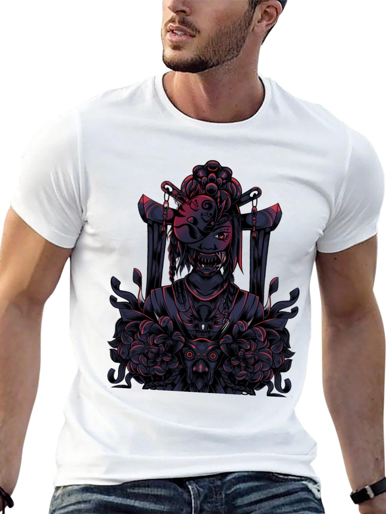 Mystic Geisha Graphic Tee - Dark Anime Style