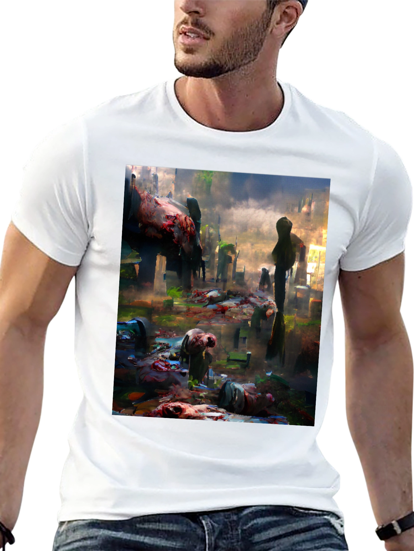 Zombie Graveyard Graphic Tee - Black Cotton T-Shirt