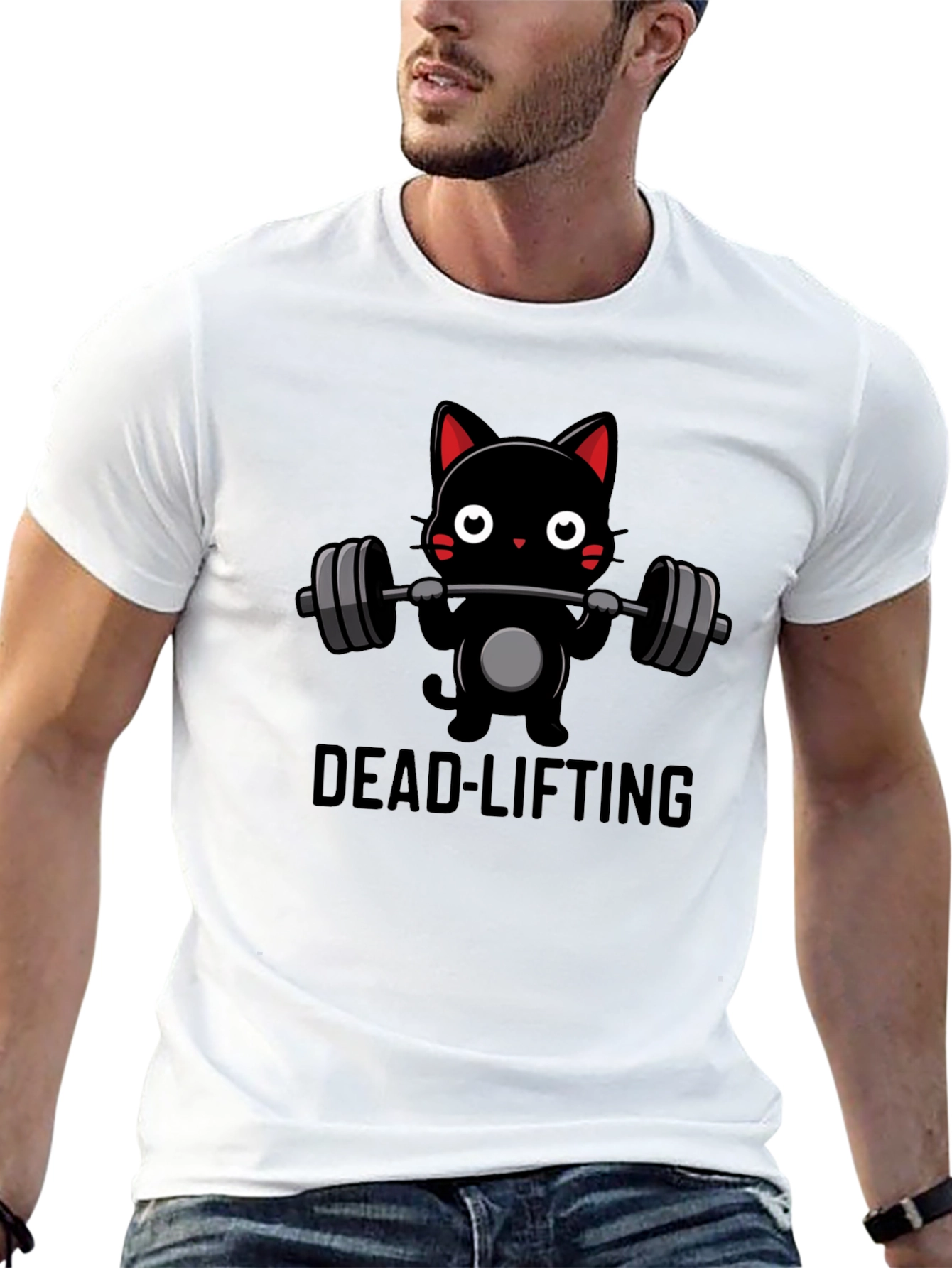 Dead-lifting Cat Graphic Tee
