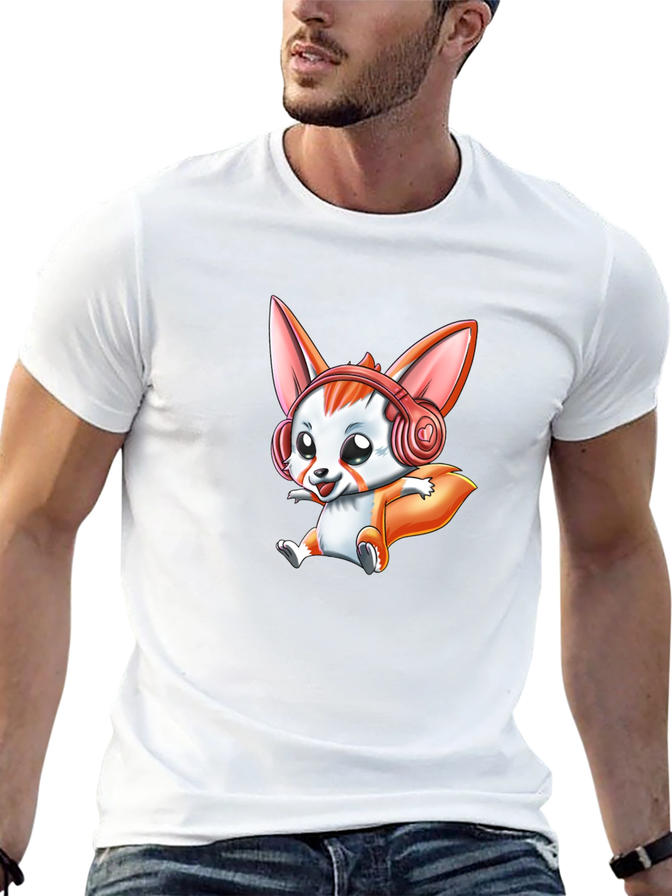 Cute Cartoon Fox Headphone Graphic Tee