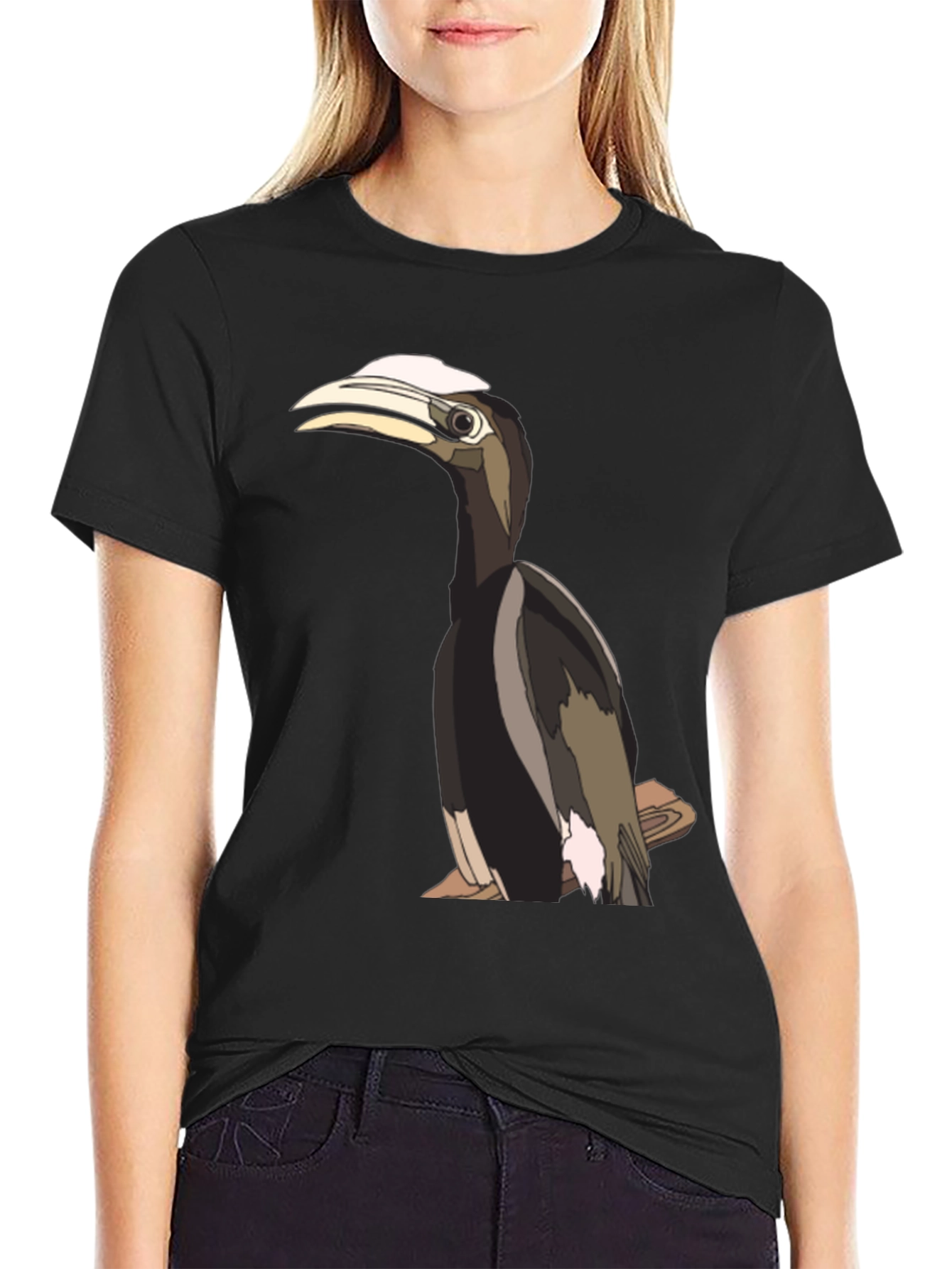 Hornbill Graphic Print Black T-Shirt