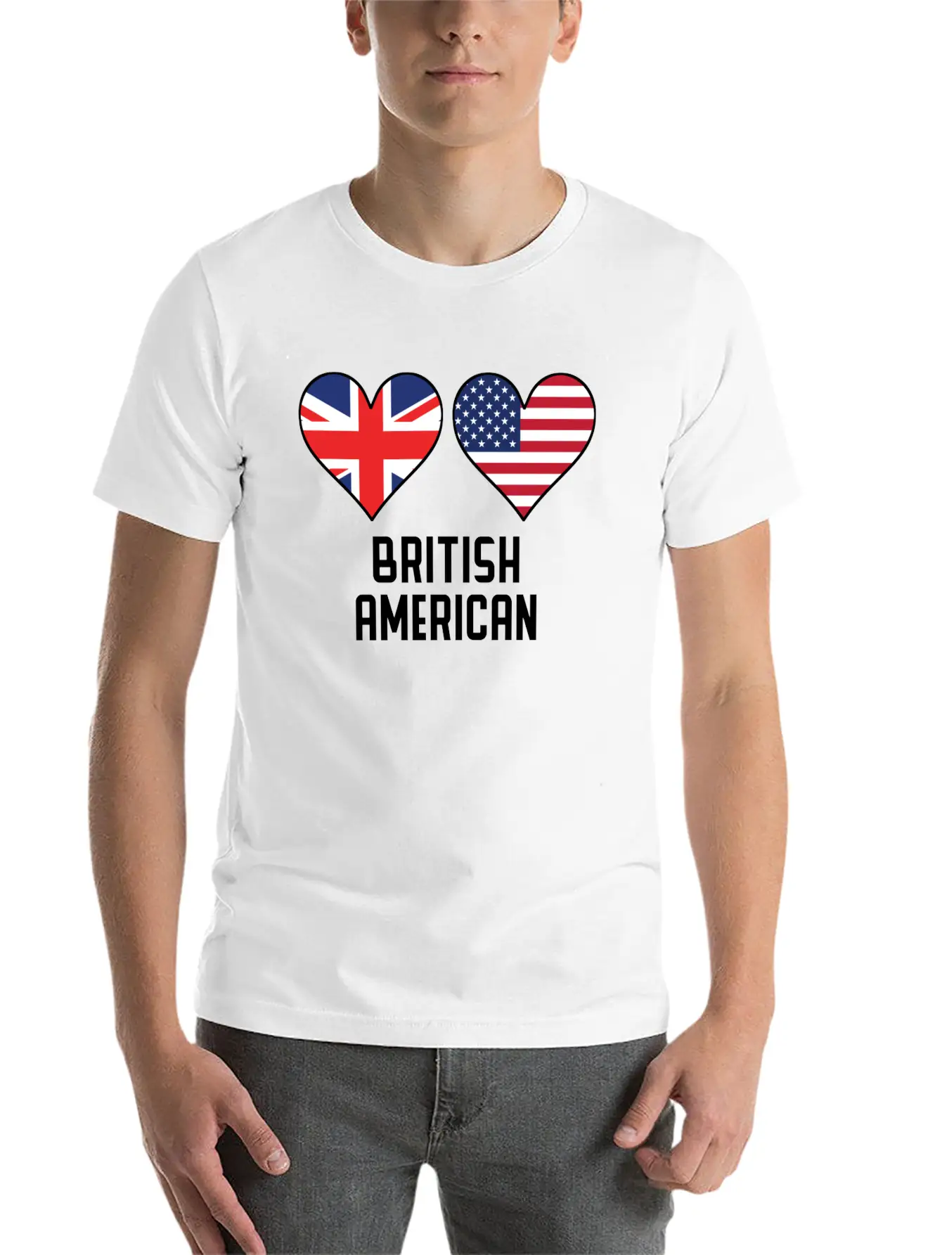 British American Heart Flags Unisex Casual T-Shirt – Clean Design For Daily Comfort